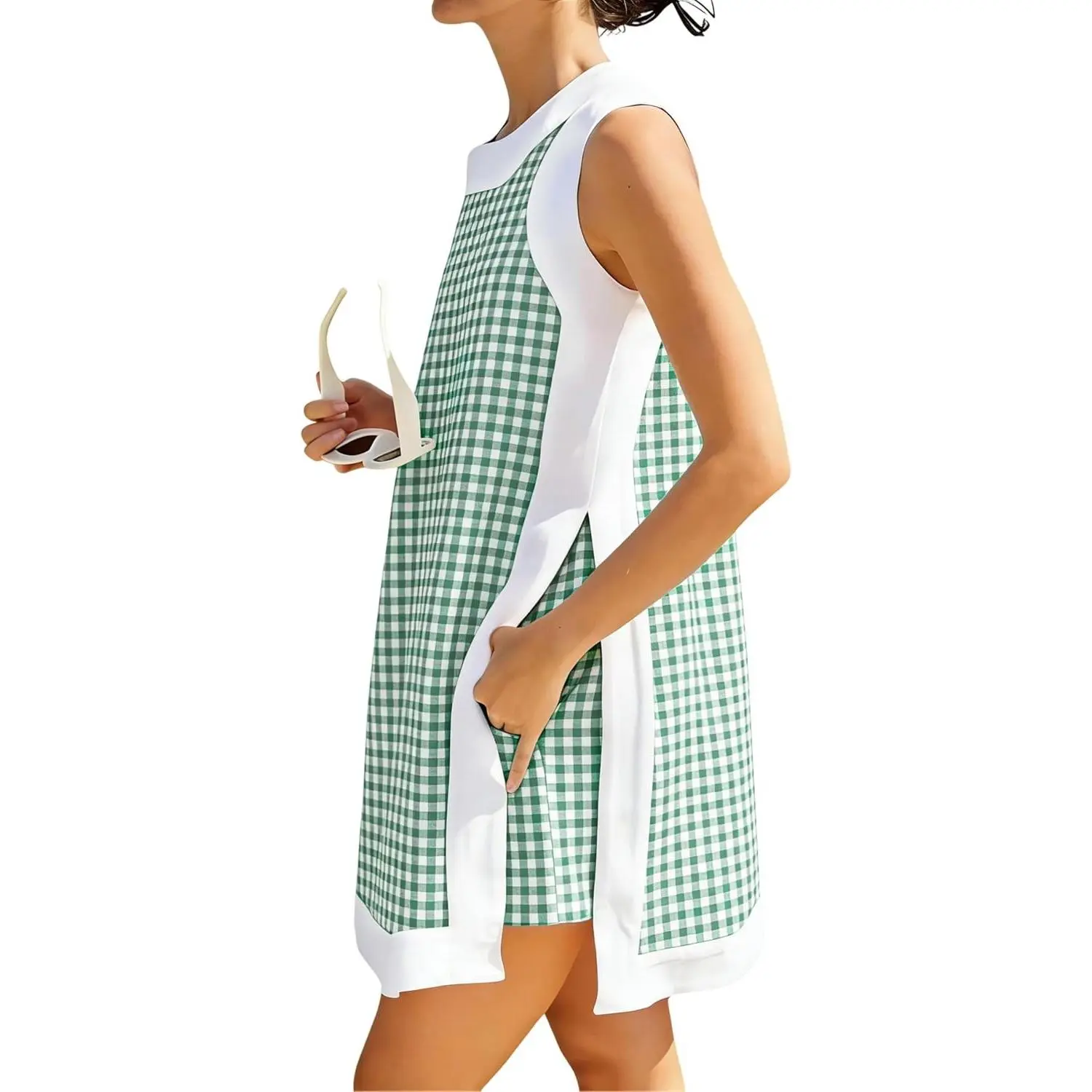 Hooever Two Piece Set for Women Casual Summer Plaid Sleeveless Tank Tops Matching Shorts Gingham Check Outfits