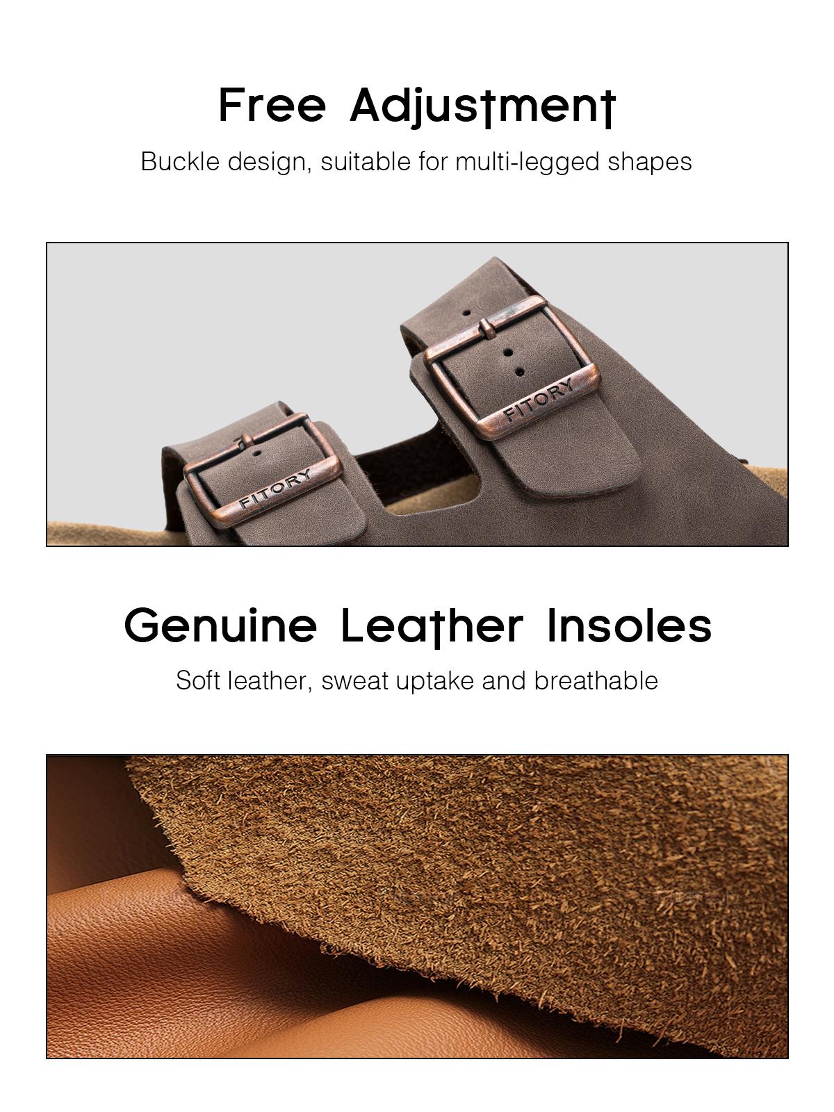 FITORY Balance I | Womens Flat Sandals with Cork Footbed, Open Toe Slides Adjustable Slip On Outdoors Slippers for Summer