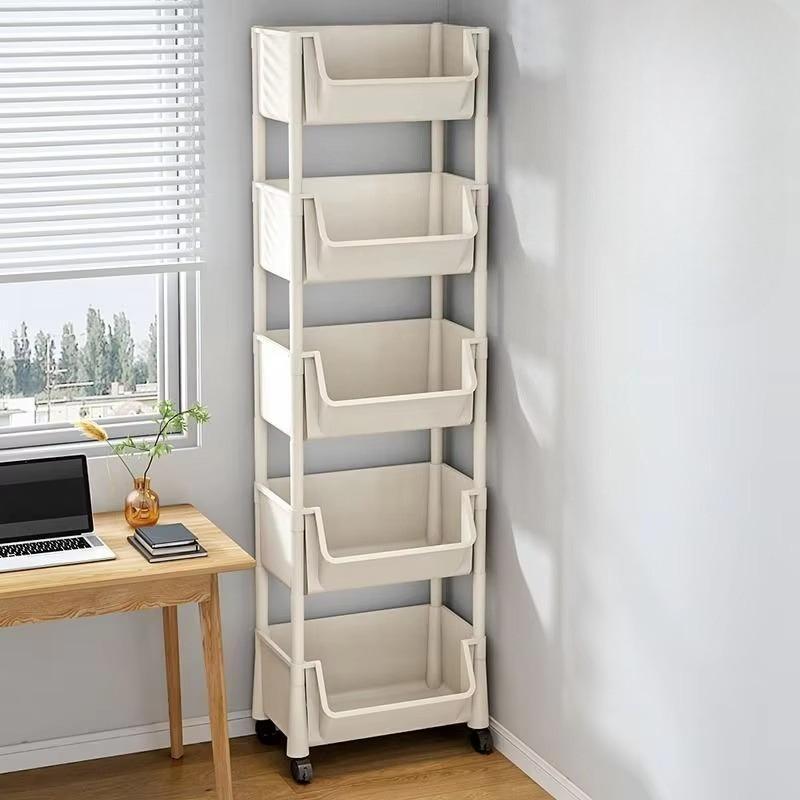 Five-Tier Multi-Functional Plastic Durable Storage Cart with Wheels, Layered Organizer for Bedroom Kitchen Bathroom Living Room, Portable and Movable
