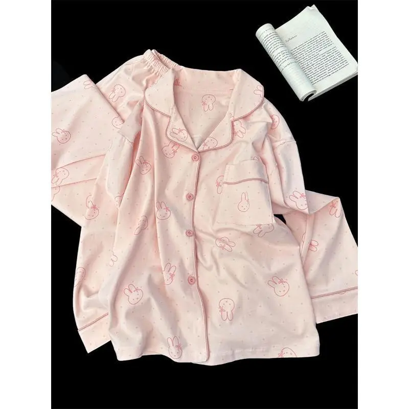 Cute Miffy Sleepwear Set for Women Soft Cotton Long Sleeve Pajamas with Adorable Rabbit Cozy Home Clothes Spring & Autumn