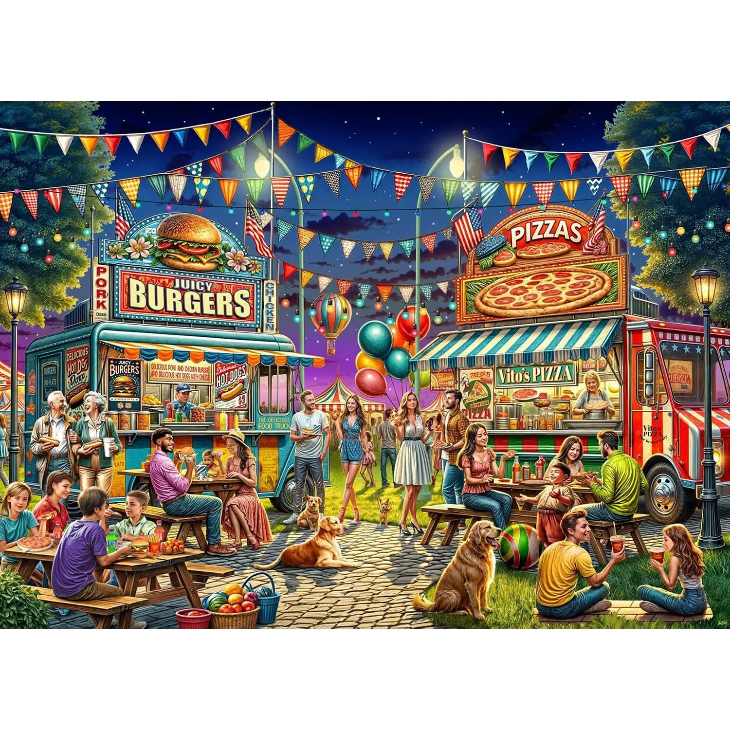 Food Trucks Jigsaw Puzzle 1000 Piece - Fully Interlocking & Randomly Shaped Pieces - 26 5/8" x 19 1/4"