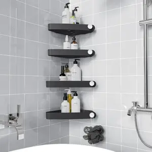Plastic corner shower shelf (only applicable to 90° corners) °   Corner), 4-piece adhesive corner shower shelf set, suitable for smooth walls, bathroom storage and organization, black: Home and Kitchen
