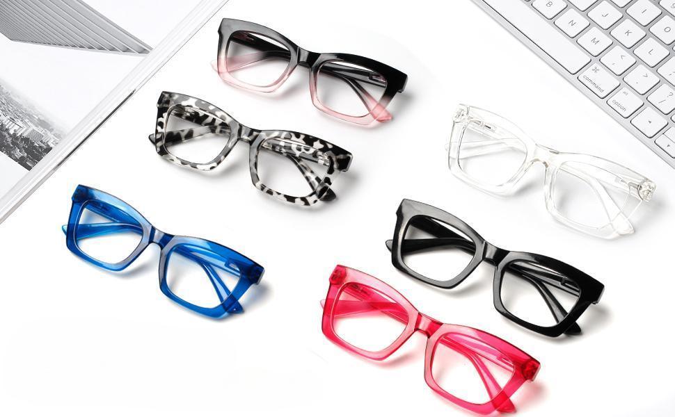 DEAAOK 3 Pack Oprah Style Reading Glasses for Women Blue Light Blocking Square Fashion Readers with Spring Hinge Computer Eyeglasses