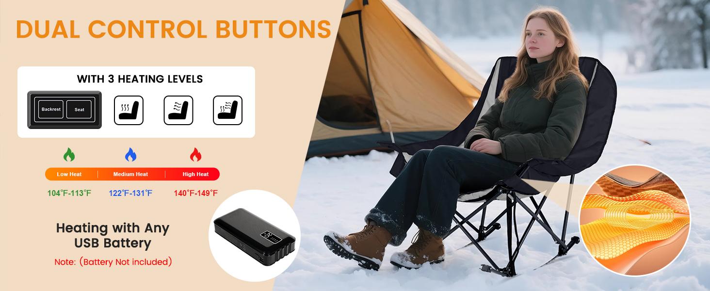 SLSY Oversized Heated Rocking Camping Chair, Outdoor Rocker Padded Recliner Folding Lawn Chaise, with Side Pockets & Carry Bag for Patio Backyard, Power bank not included SLSY Oversized Heated Rocking Camping Chair, Outdoor Rocker Padded Recliner Folding Lawn Chaise, with Side Pockets & Carry Bag for Patio Backyard, Power bank not included