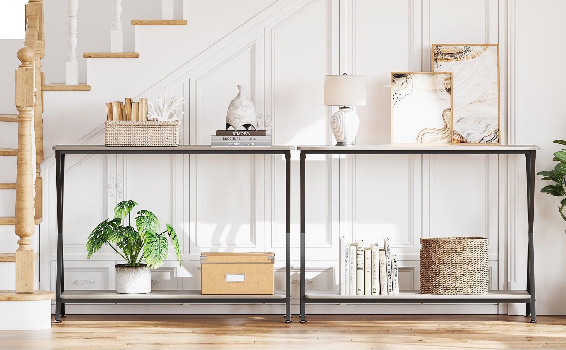 GARVEEConsole Table Vintage Wood Metal 2 Shelves Rustic Brown - Grey-41.3" GARVEEConsole Table Vintage Wood Metal 2 Shelves Rustic Brown - Grey-41.3"