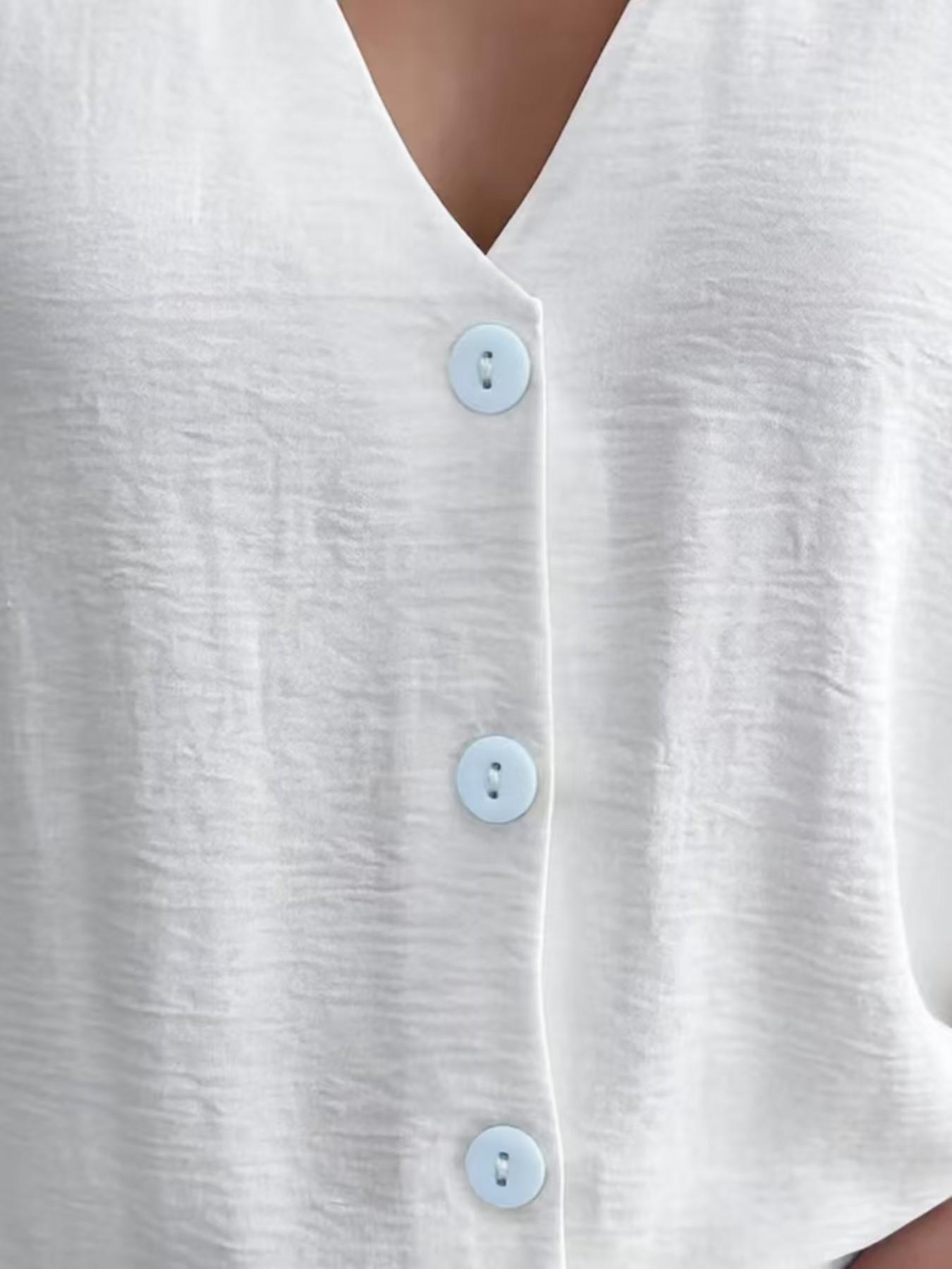 Women's V-Neck Button Ice Silk Wrinkle Solid Color Cardigan, Long Sleeve Fashion Top, Comfortable and Stylish Outerwear for Daily Wear