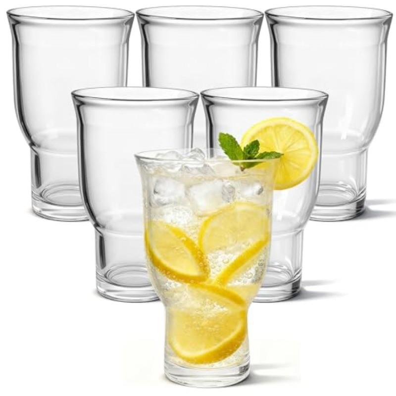 Glass Highball Cup Set of 2/4/6, Wide Mouth Heavy Base, Suitable for Soda Bubble Water/ice Coffee/wiskey/brew, Stackable Glass Cups