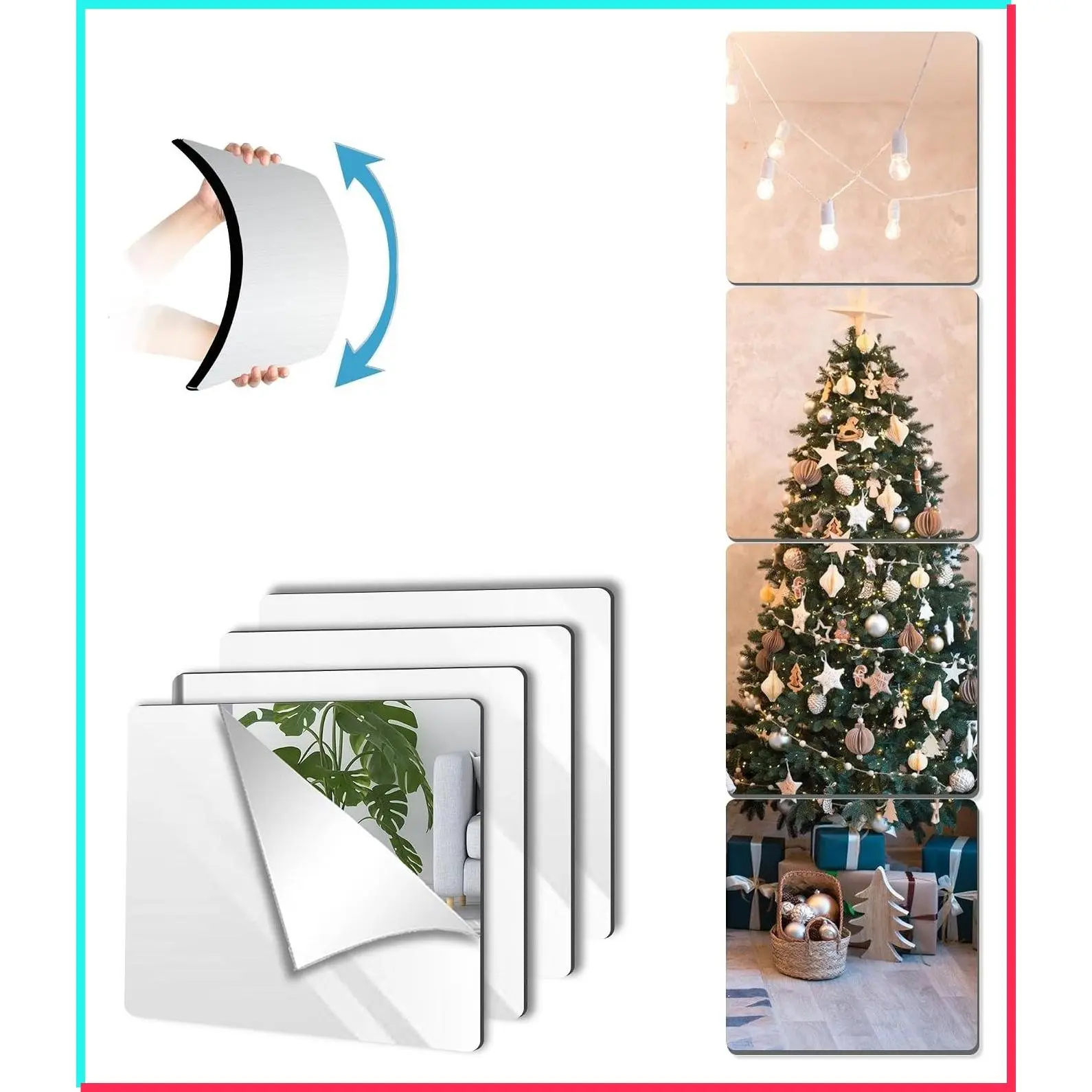 Unbreakable Full Length Wall Mirror, 4Pcs 10x10 Inch Acrylic Mirror Tiles, Shatterproof Plexiglass Stick on Mirrors for Kids Classroom Decor