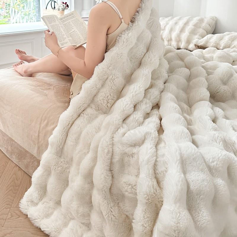 Best-Selling Solid Color Drawstring Bubble Blanket 1pc, Large Plush Throw, Soft Flannel Material, Suitable for Sofa, Single Bed/double Bed, All-Year Comfort