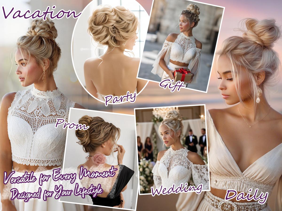 BARSDAR 2 PCS Messy Bun Hair Pieces - Elastic Brown Gray Messy Hair Bun Scrunchies Extensions for Women - Synthetic Thick Fluffy Updo Chignons Salt and Pepper Hairpieces Daily