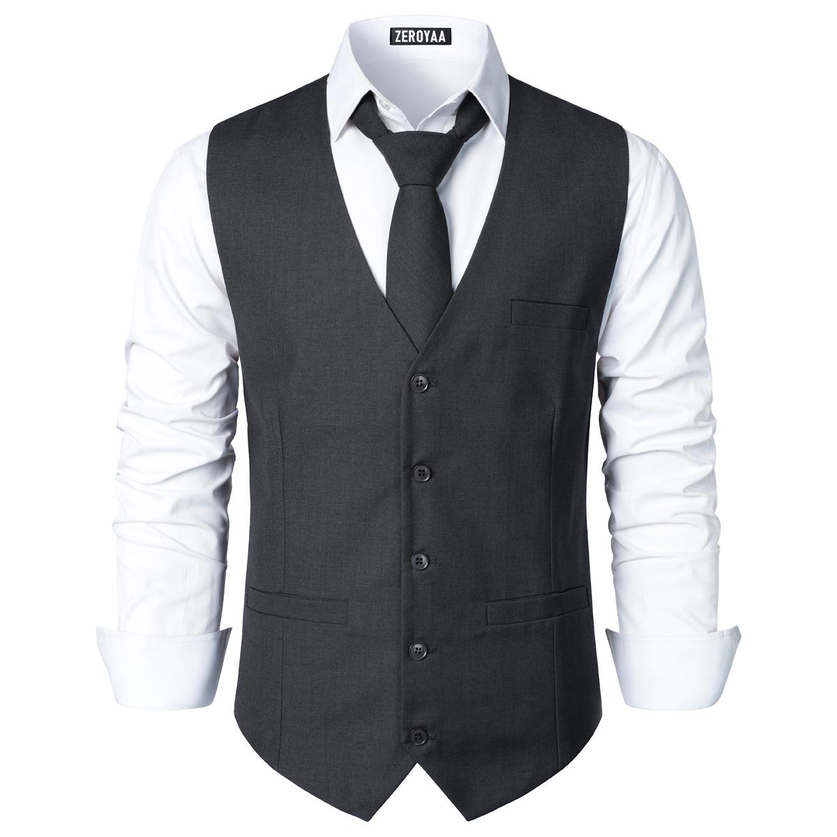 ZEROYAA Men's Hipster Urban Design 3 Pockets Business Formal Dress Vest for Suit Tuxedo