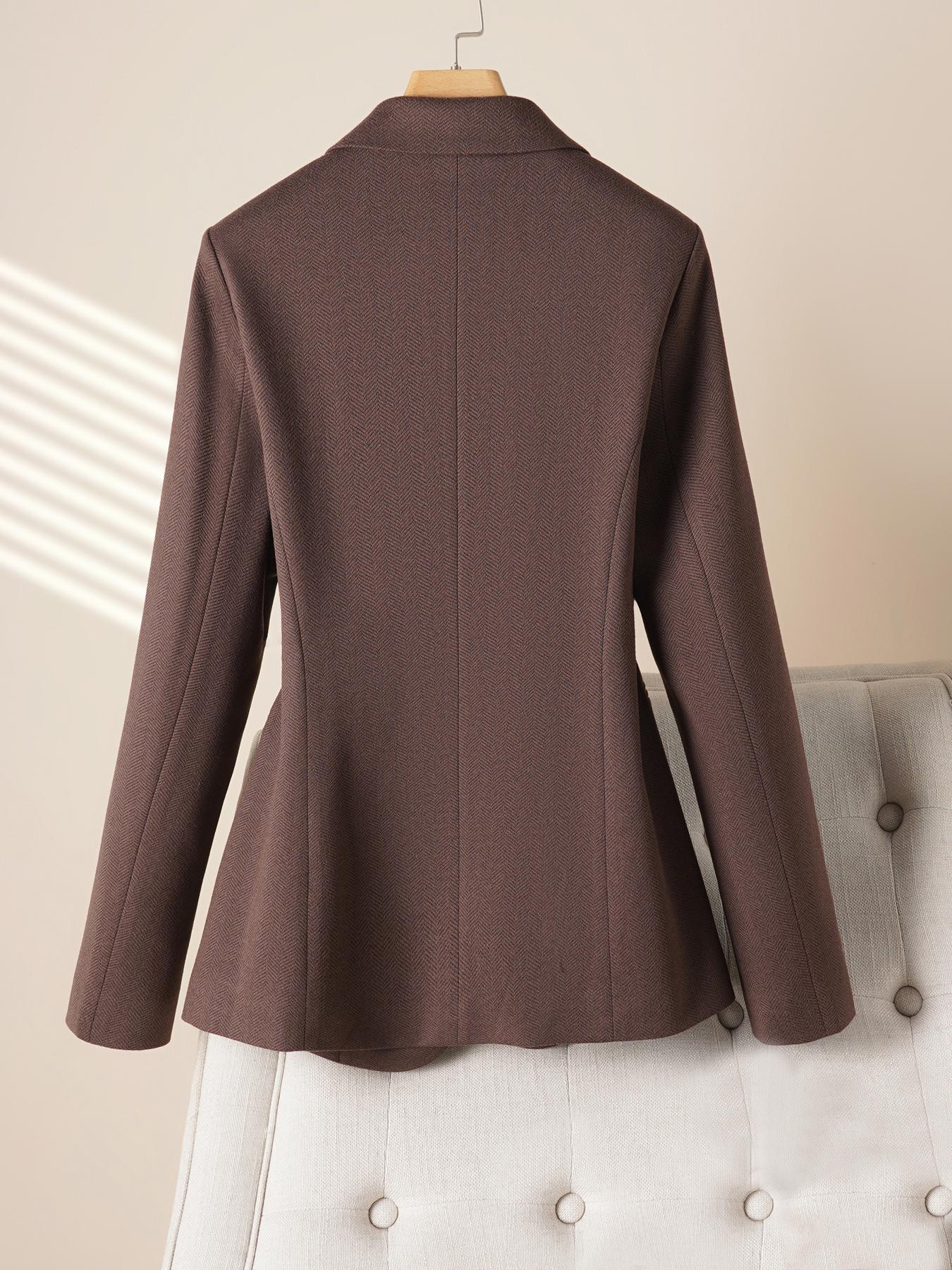Women's Coffee Faux Wool Blend Blazer Jacket Suits, Fall & Winter Fashion Commuter Warm Long Sleeve Workwear Casual Top