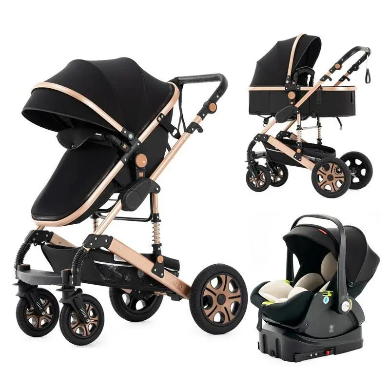 Aobtkel 3-in-1 Baby Stroller Travel System Baby Items with Infant Car Seat, ISOFIX Base, Reversible Bassinet, 1-Hand Fold, Adjustable Handle, Large Suspension Wheels for 0-36 Months Infants