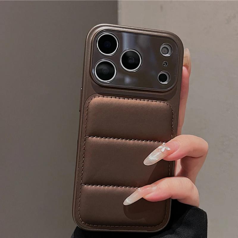 Luxury Down Jacket Phone Case for iPhone 17 16 15 14 13 Pro Max 16Pro 17Pro Shockproof 2-IN-1 Armor Bumper Large Window Cover