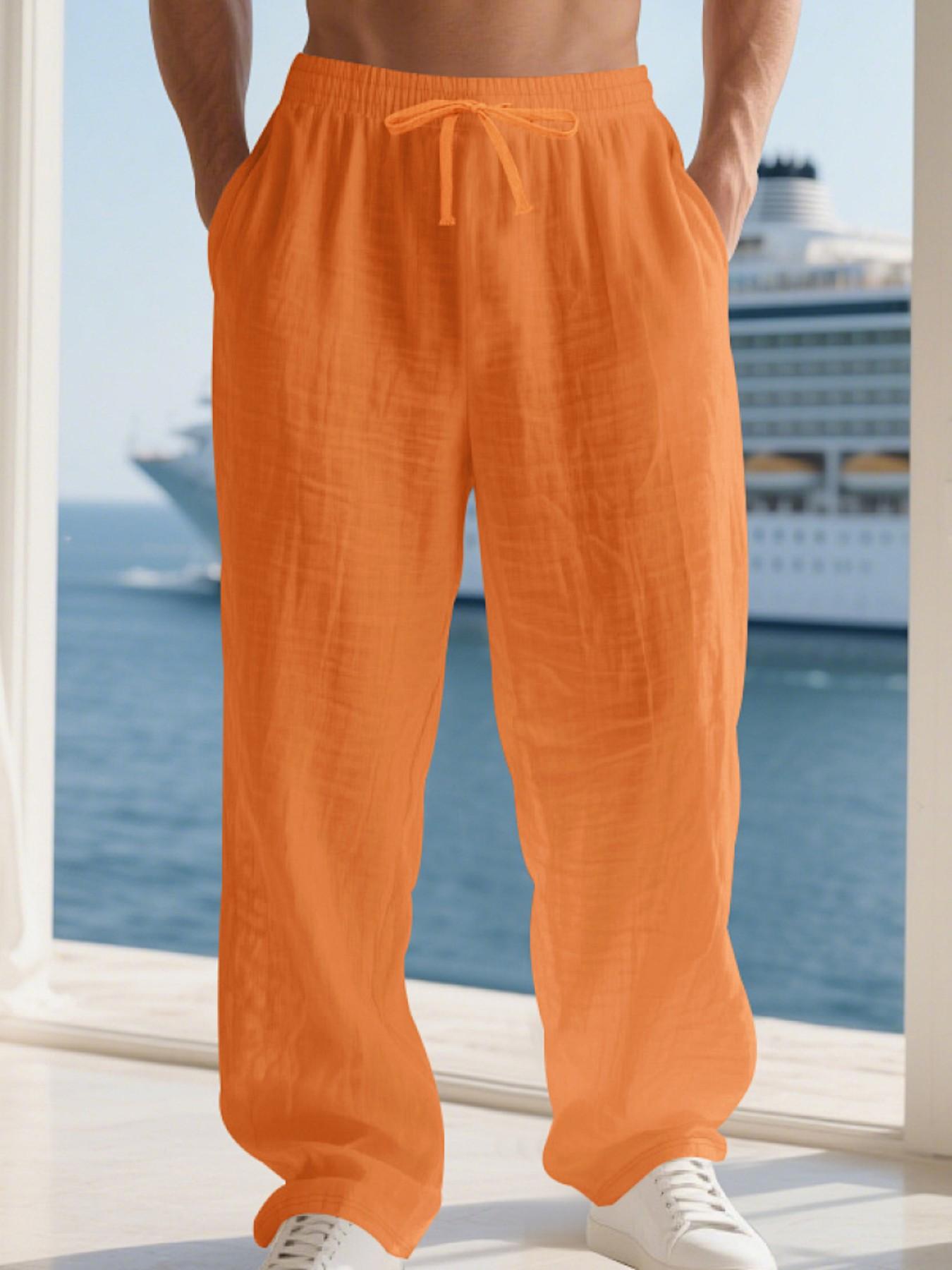 Men's Loose Fit Linen Long Pants, Casual Home Wear, Lightweight Luxury Sports Trousers, Fall New Arrival, American Style