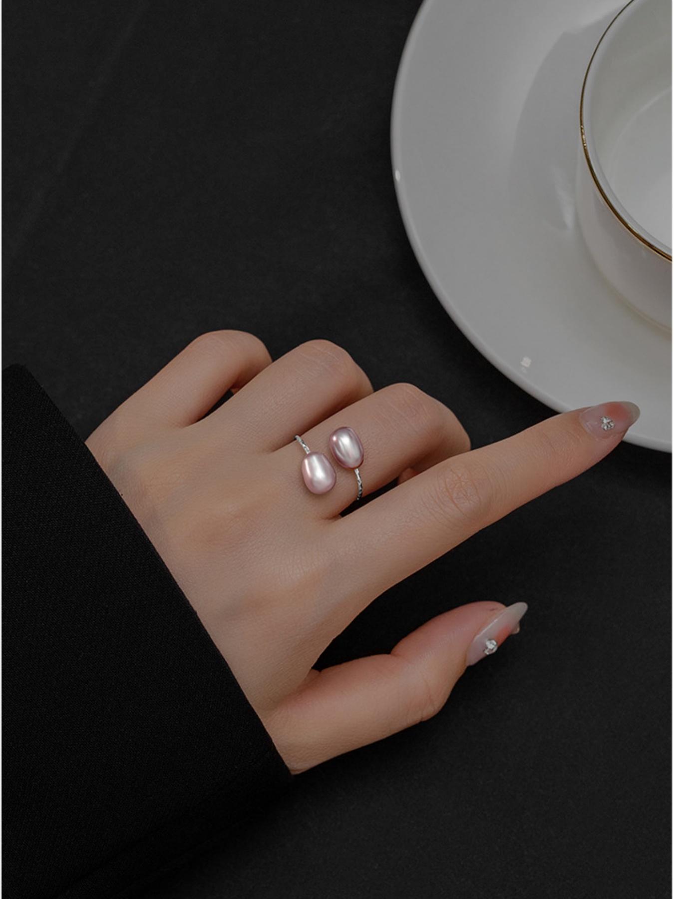 925 Sterling Silver Natural Freshwater Genuine Pearl Decorated Ring, Elegant Jewelry for Women for Party, Daily Clothing Decor, Trendy All-match & Exquisite Jewelry for Birthday Gift