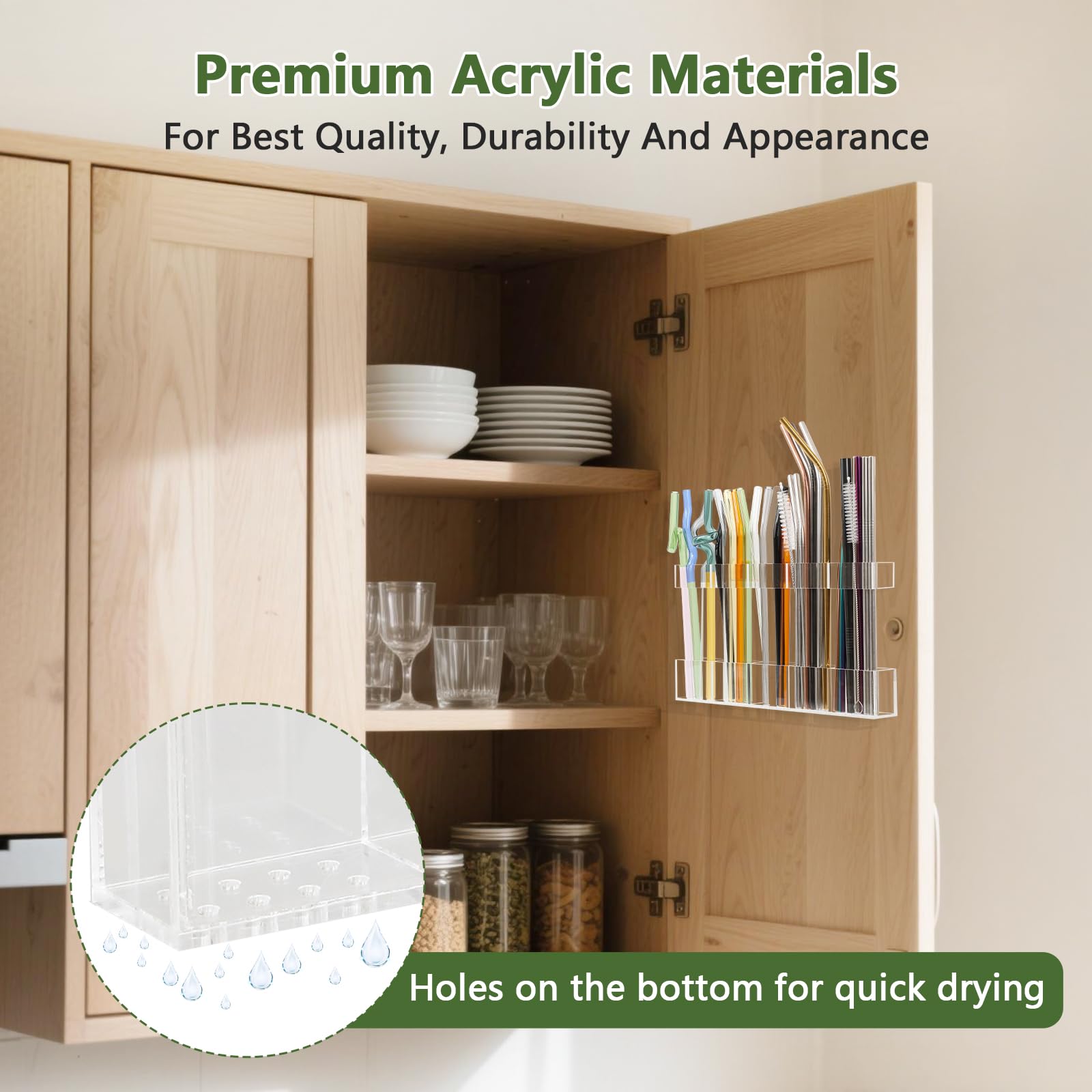 Acrylic Straw Holder, 1 Count Reusable Tumbler Straw Organizer Storage, Beverage Organizer, Kitchen Accessories Container for Cabinet Door, Utensils