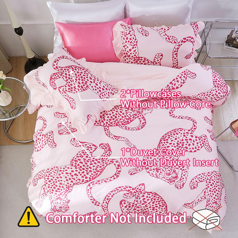 Leopard Ruffle Print Bedding Set, Includes 1 Duvet Cover and 2 Pillowcases, Soft Polyester Fabric, Perfect Home Bedroom Decor, Modern Bedding Set