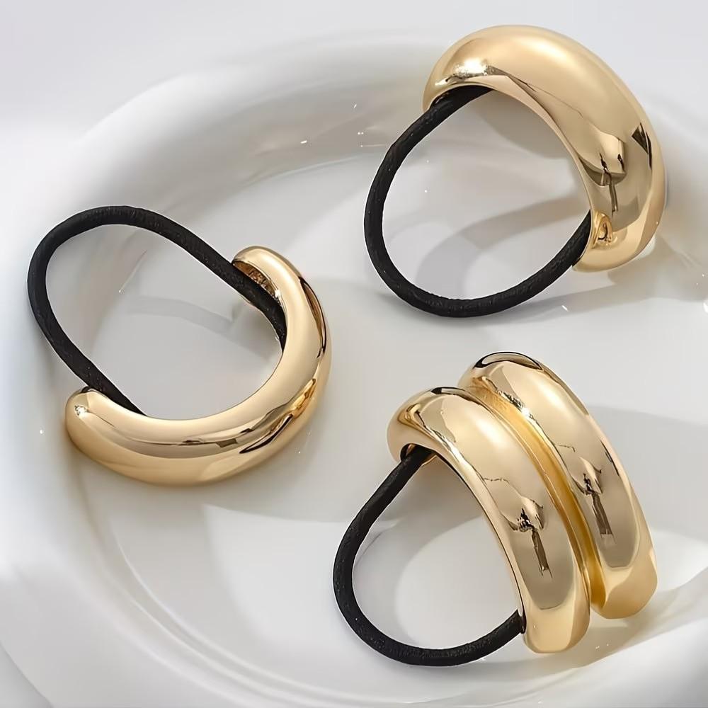 3pcs Arc Metal Hair Ties, High Elasticity Fashion Design, Suitable for Girls Aged 14+, Party and Birthday Gift