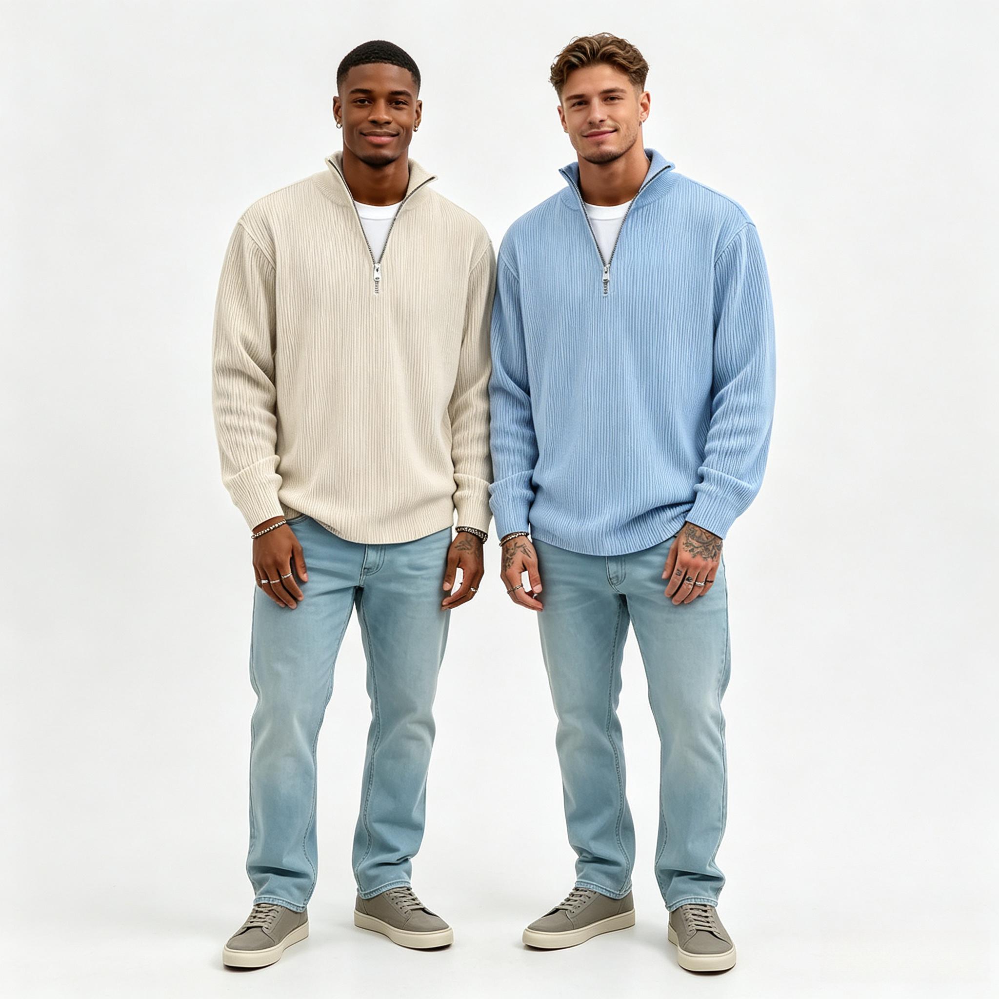 1/2 Pack Men's Corduroy Long-Sleeve Pullover with a Stand Collar and Quarter-Zip Closure, Designed as Versatile Clothing for Men for Everyday Casual Layering and Comfort.