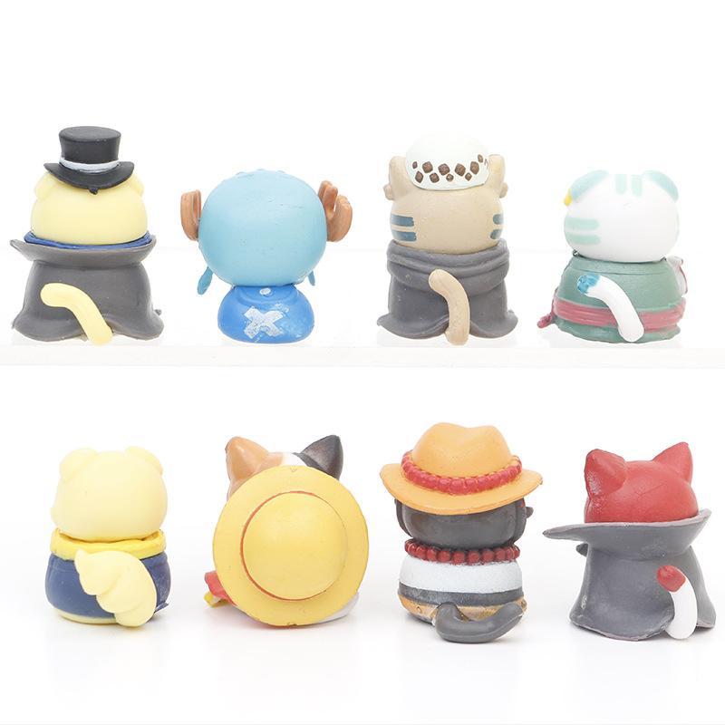8Pcs/Set One Piece Cat Cos Tony Tony Chopper Portgas·D· Ace Trafalgar Law Cake Decoration PVC Model Figure Toys
