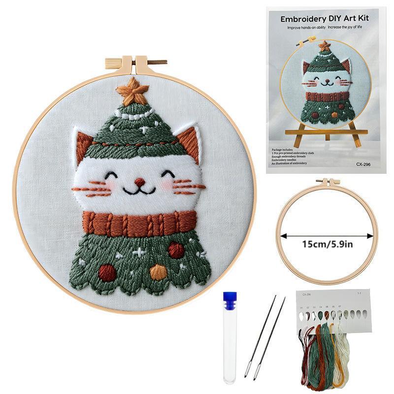 Christmas Holiday Craft Embroidery Kit for Adults - Stainless Steel Needle DIY Cross Stitch Set on Fabric, English Guide Included, Handmade Needlework Decor (Sports & Outdoor Fan Shop Gaming Craft)
