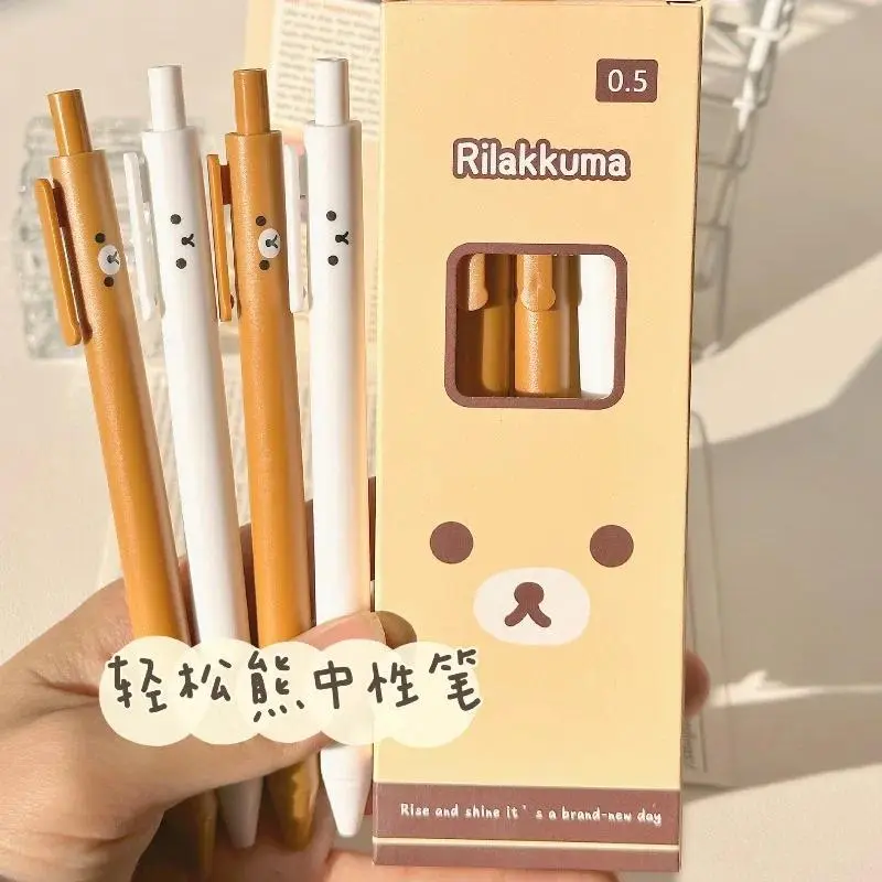 Rilakkuma 4pcs gel pens with high-appearance cartoon prints for boys and girls fast-drying and smooth click pens for students