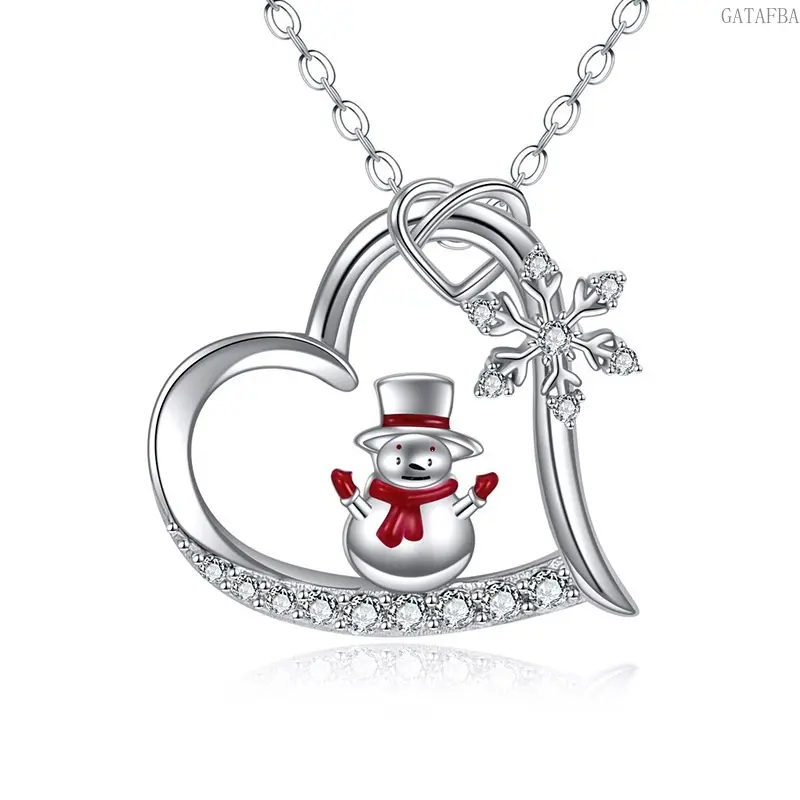 Christmas Style Necklaces for Women, Micro Inlaid O-chain With Heart, Snowflake and Snowflake Pendants,back to school,back to school haul
