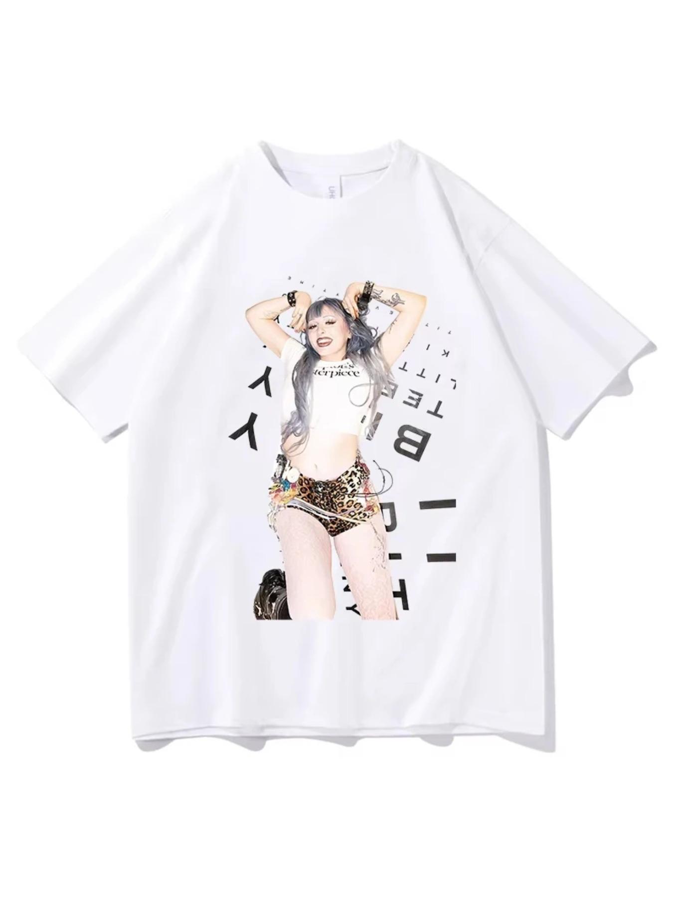 Jisoo Jinzhi Show Stage Printed T-shirt Summer New Men's and Women's Top T-shirt Fashion Hip Hop Y2K Street Harajuku Style Soft Skin friendly Suitable for Both Men and Women Four Seasons Universal Fan Gift
