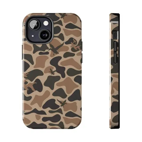 Vintage Old School Waterfowl Camo Durable Shockproof Polycarbonate-Rubber Smartphone Case with Screen Protector, Fidget Accessory, Wireless-Friendly Cover, Full Protection for iPhone 17,16,15,14,13,12,11 Pro Max,8,7 Plus Hunting Use