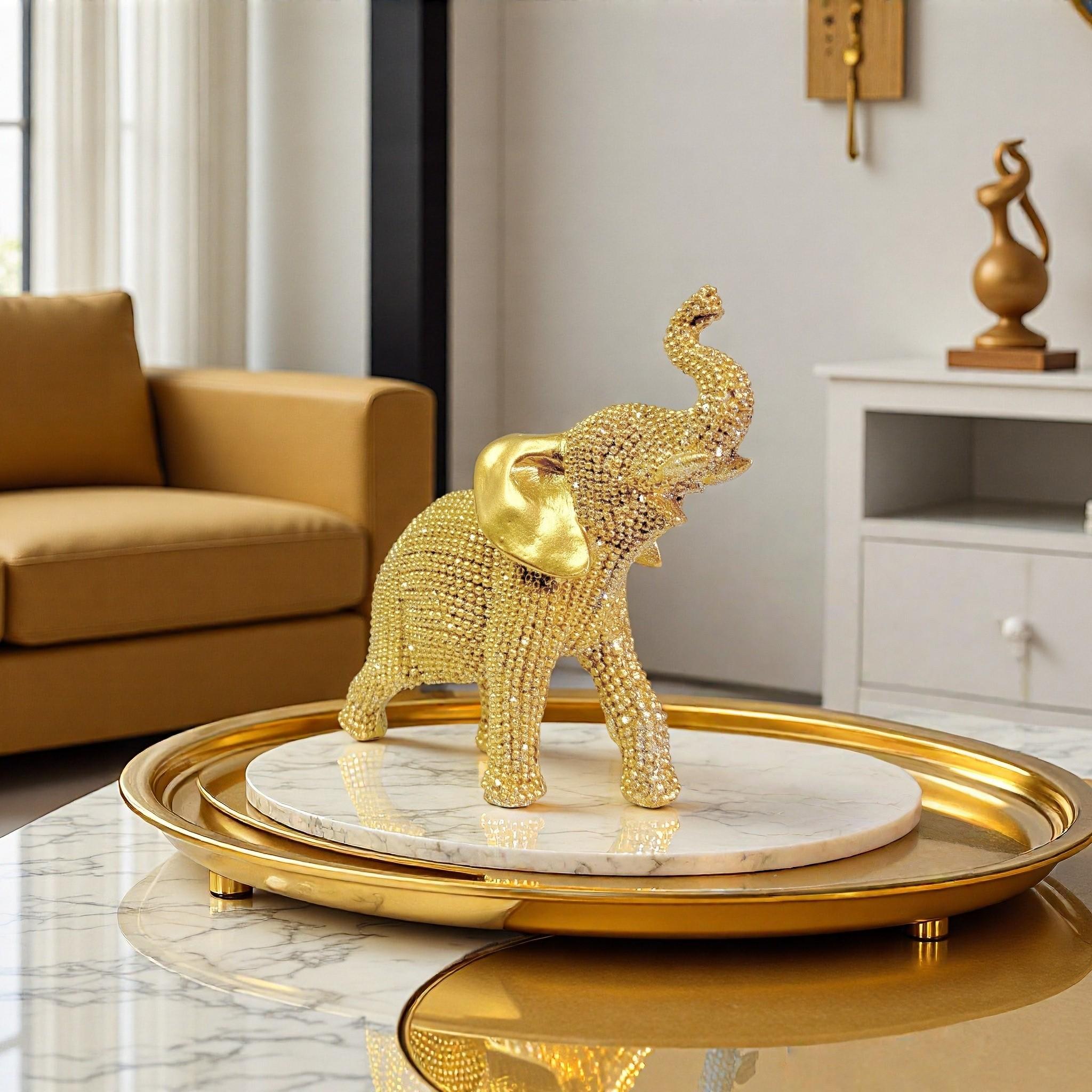 1pc Golden Beaded Elephant Statue & Luxury Rhinestone Figurine for Living Room, Home Office, Entryway - Elegant Feng Shui Decor, Glamorous Gift for Homeowners - Sparkling, Handcrafted, Ornament