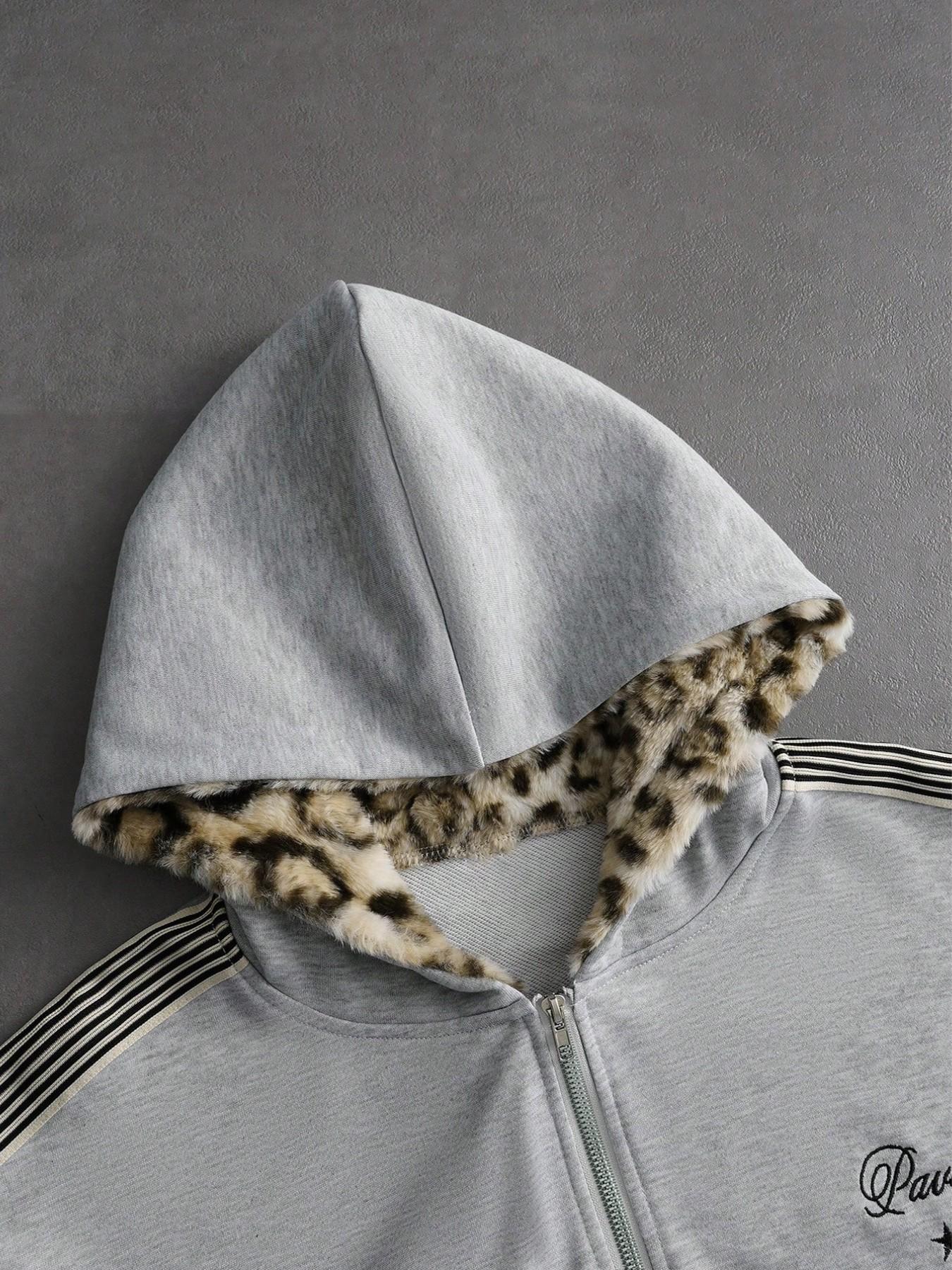 Unisex Leopard Hoodie, Casual Fitted Long Sleeve Pullover, Fall