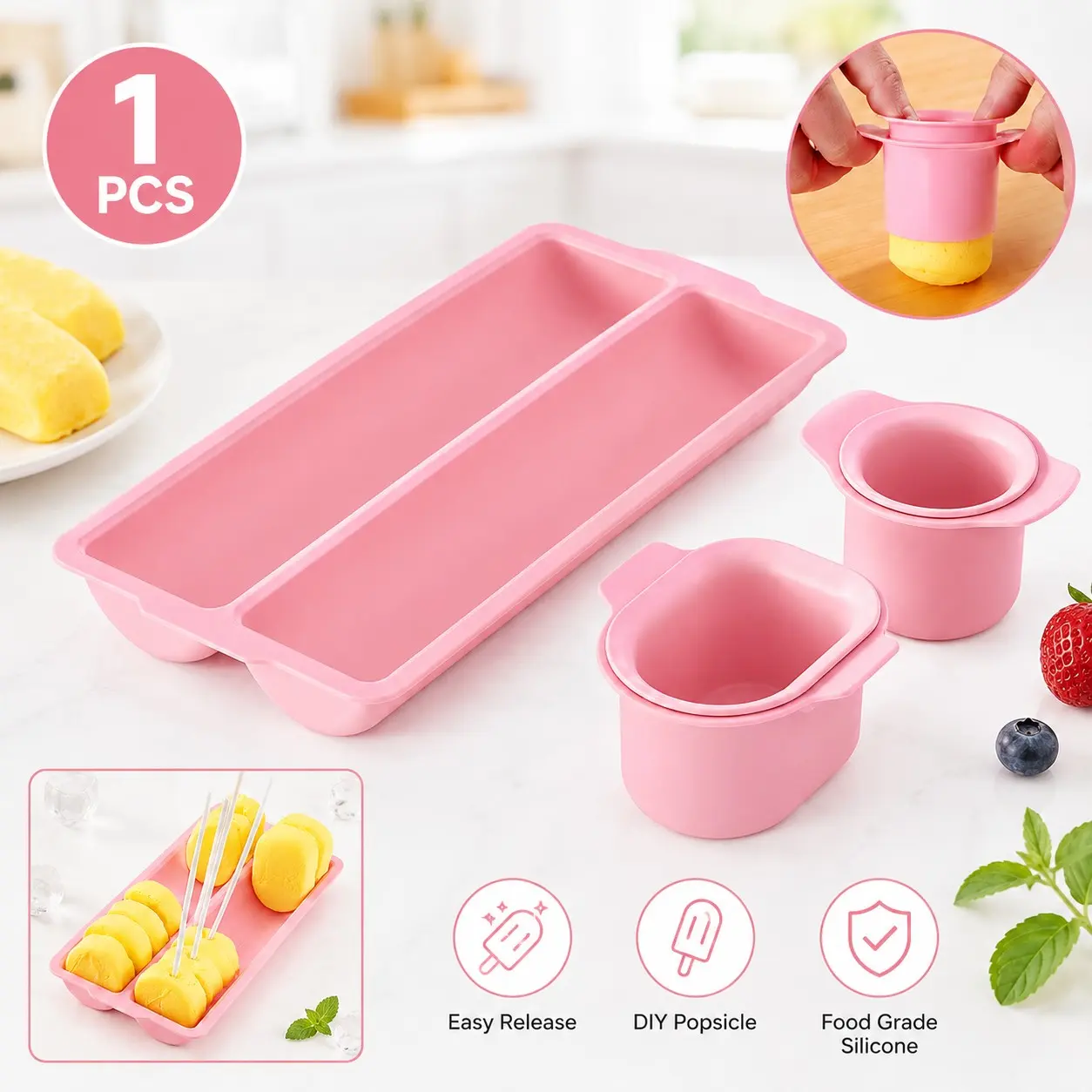 A Pink ABS Cake Ball Mold Set, including a tray, a round cake ball cutter, and a large-capacity double-row ABS tray. Suitable for making chocolates, lollipops, etc. Easy to clean, suitable for home baking, birthday celebrations, etc. Reusable