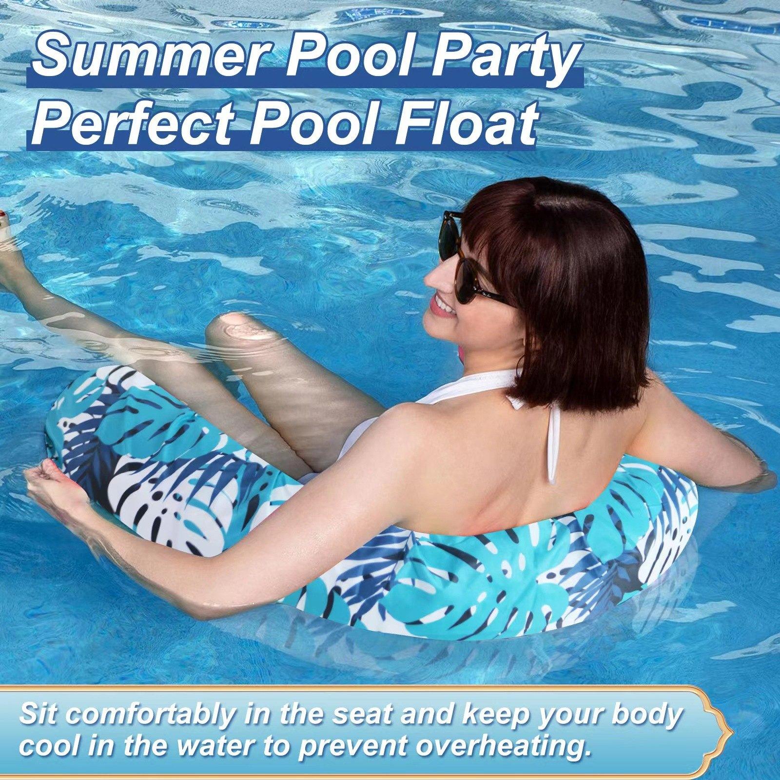 Vacation Ready Inflatable Pool Lounge, 1/2 Pack Leaf Design Adult Floating Chair, Portable Lightweight Float for Beach Pool Gathering