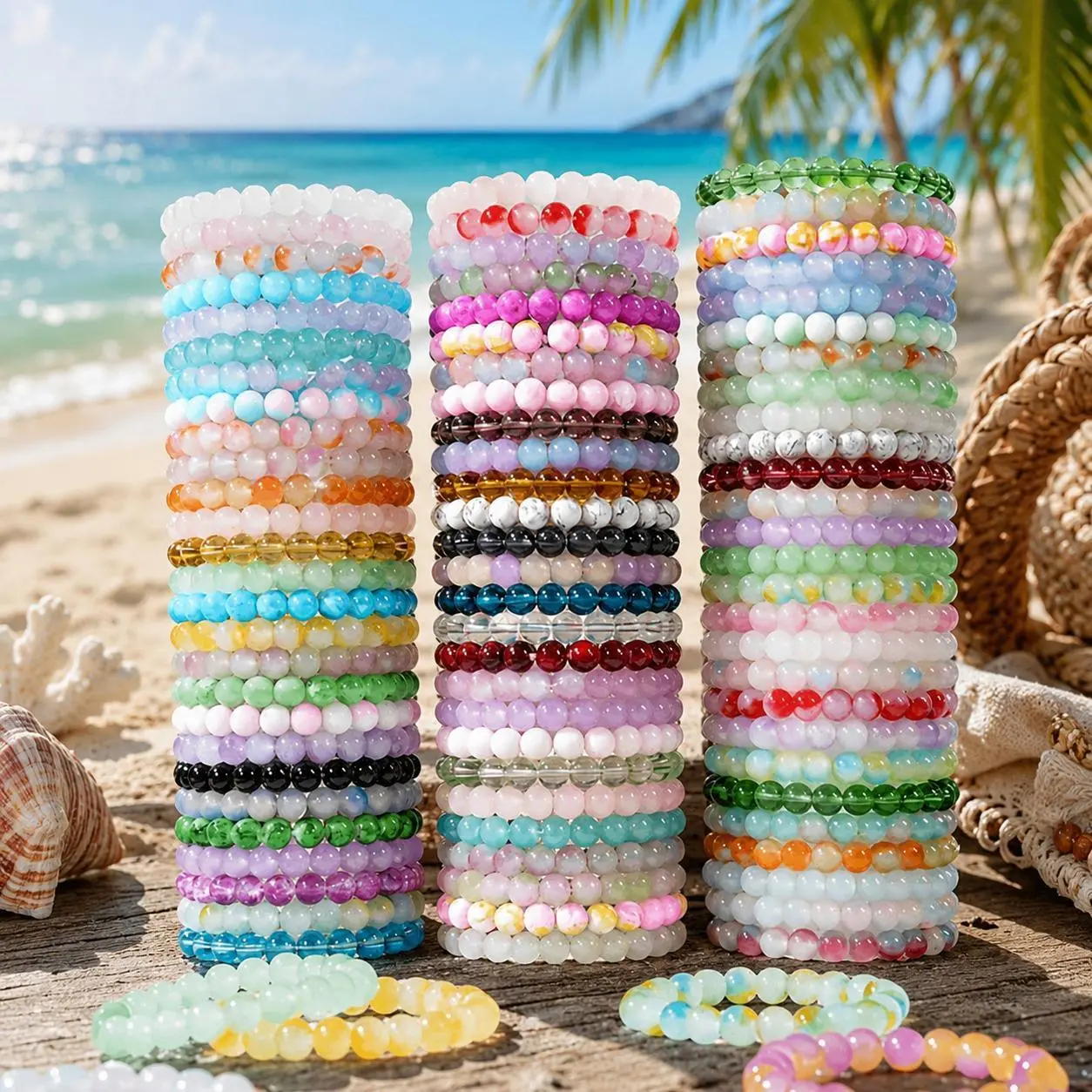 10pcs/20pcs Bohemian Glass Beaded Stretch Bracelet, Mixed Colorful, Vibrant Multi-layer Handmade 8mm Multicolor Beads Stackable Elastic Bracelets Set Daily Vacations, Party Wear, Jewelry, Holiday Gift