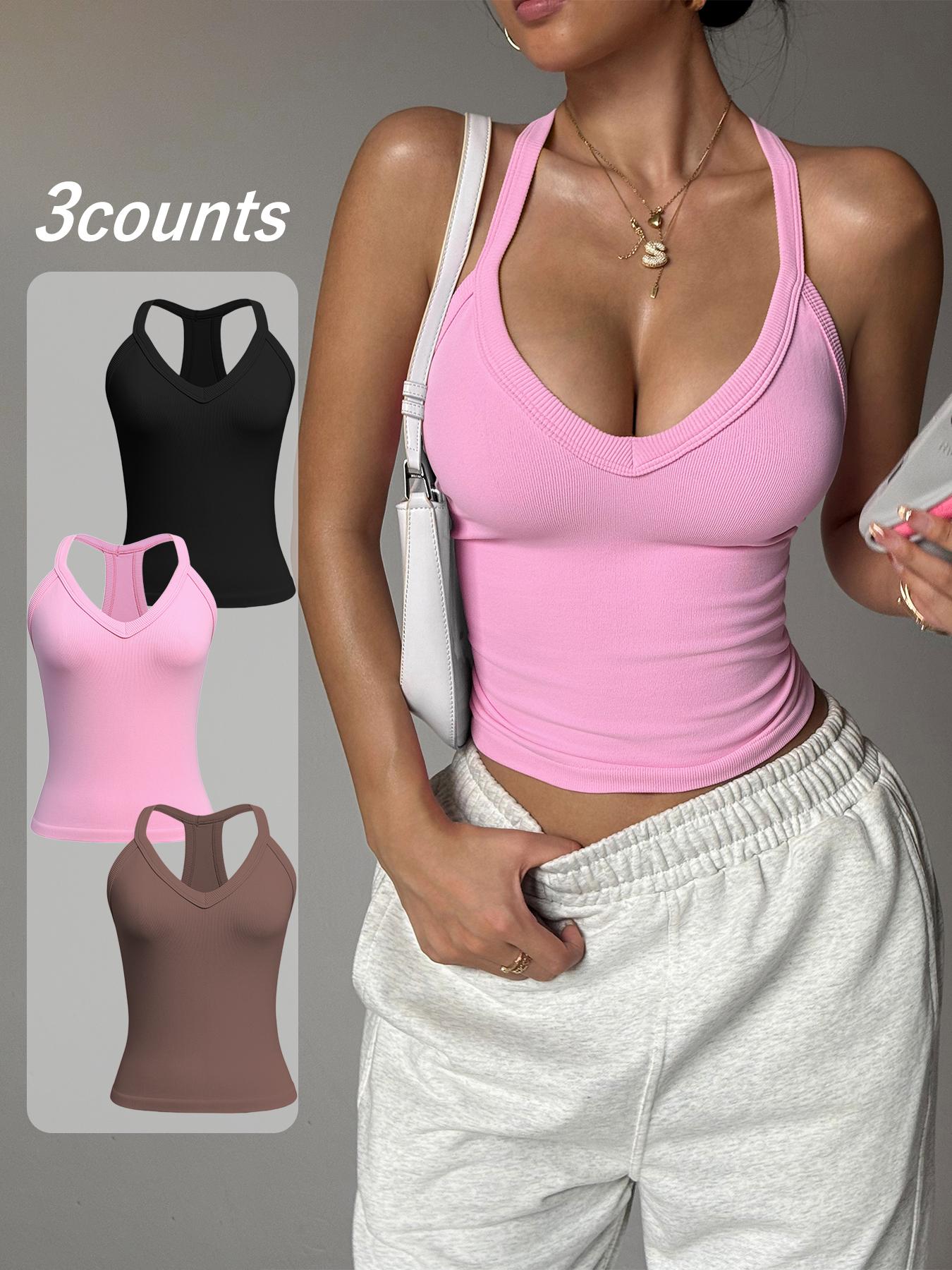Women's Solid Color Sports Singlet, Breathable Comfortable Sporty Cami Top, Ladies Sportswear for Indoor Outdoor Wear