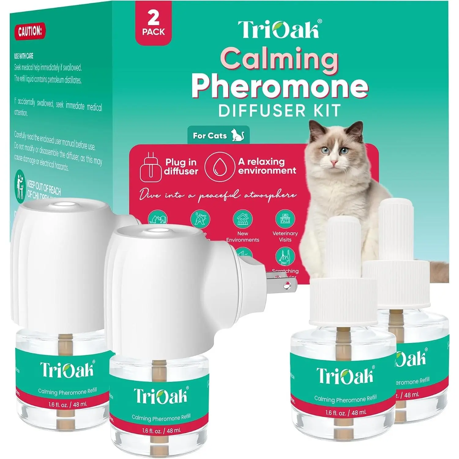 Cat Calming Pheromone Diffuser Plug-in – Feline Pheromones for Home Comfort, Helps Reduce Spraying, Scratching, Fighting & Excessive Meowing (Mint)