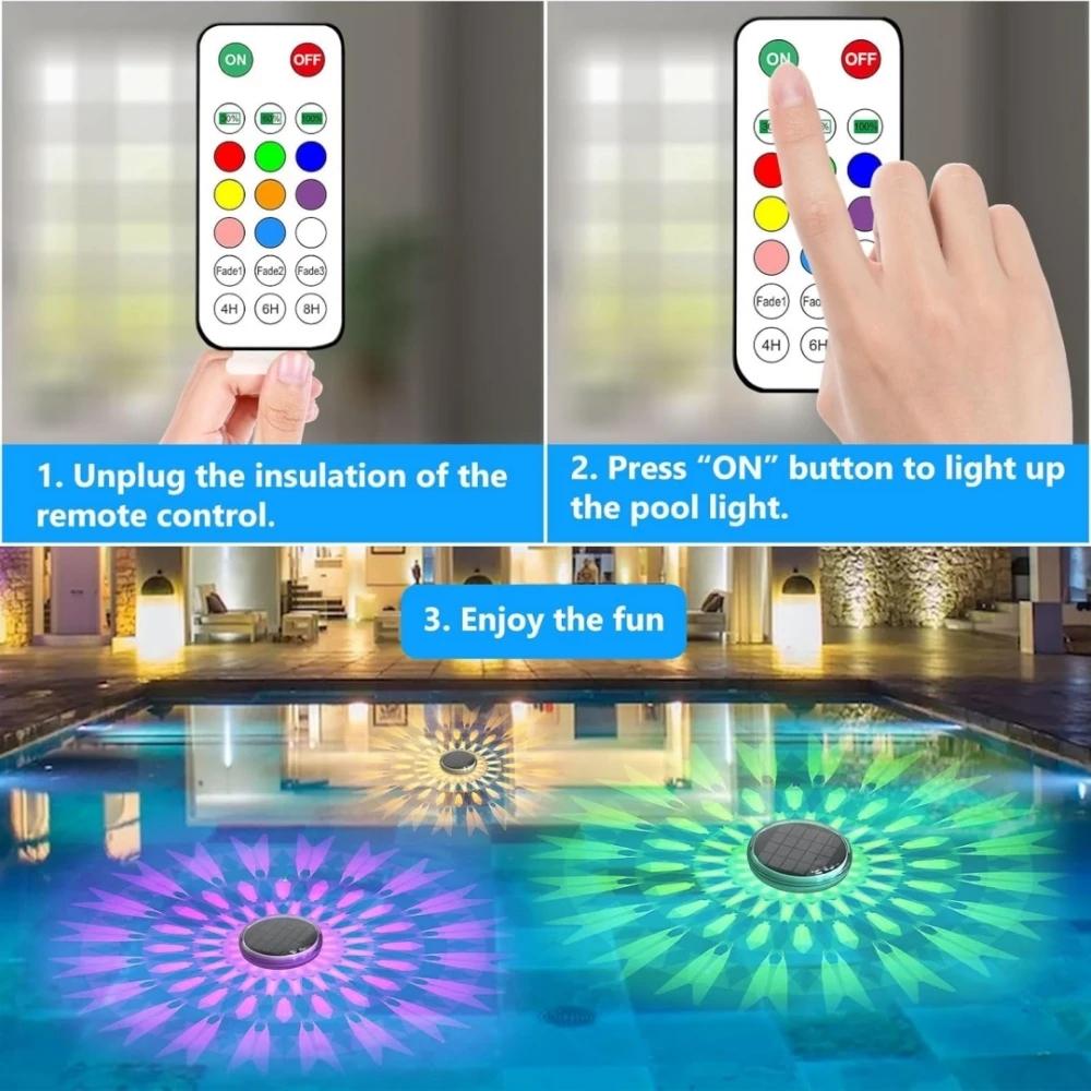 Solar Rechargeable Floating Pool Light with Remote, 9 LED Lighting Modes, Ipx7 Waterproof, Ideal for Indoor Pools and Spa Parties