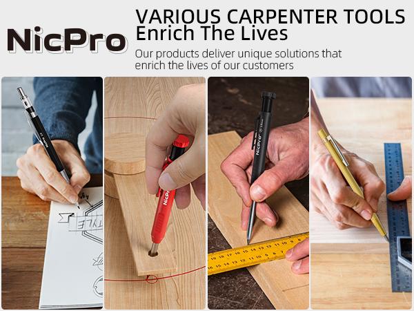 Nicpro 31 Pack Nicpro Carpenter Pencil Set with Sharpener, Mechanical Carpenter Pencils, Carbide Scribe Tool, Heavy Duty Construction Pencils for Woodworking