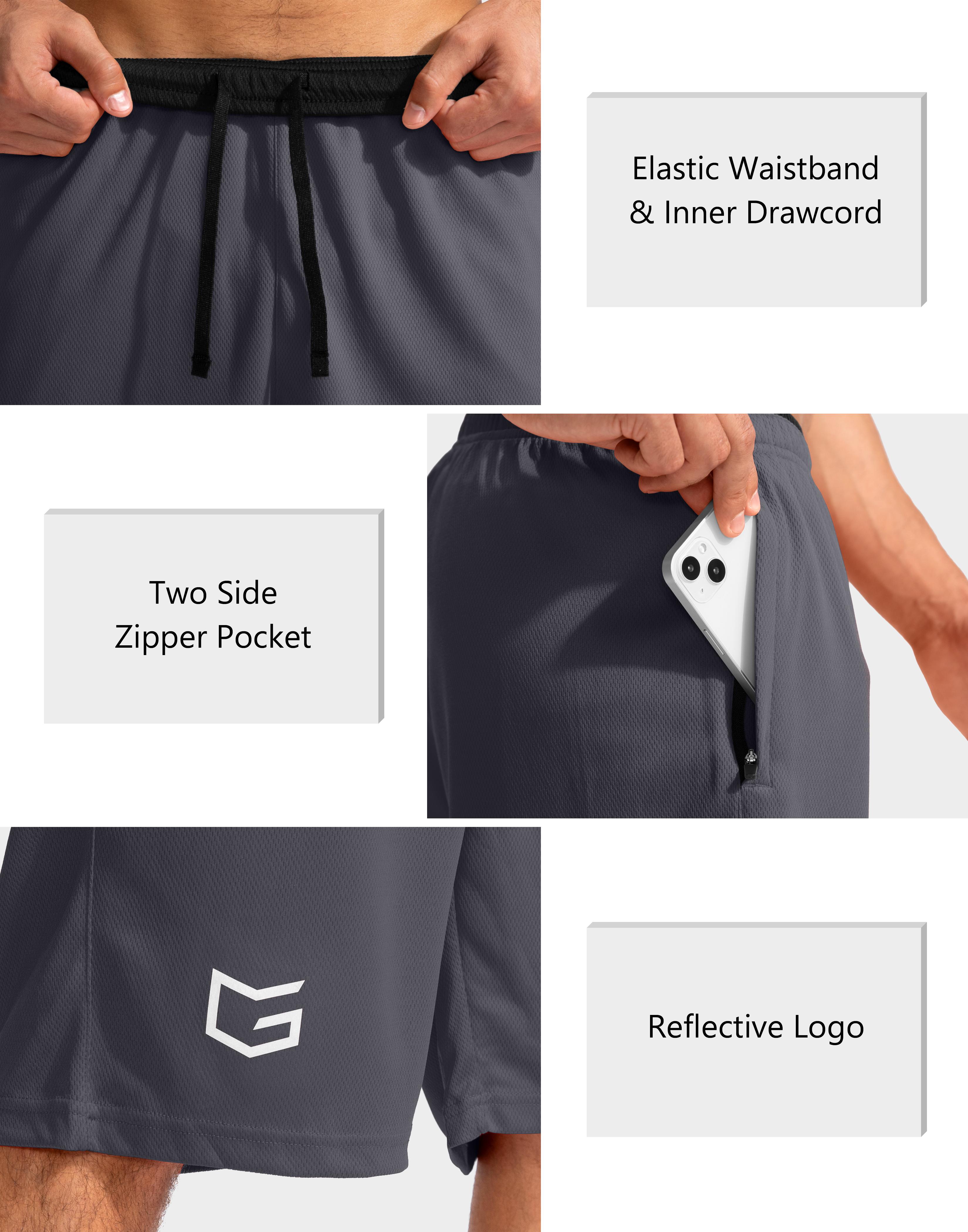 G Gradual Men's Basketball Shorts with Zipper Pockets Lightweight Quick Dry 11" Long Workout Shorts for Men Athletic Gym