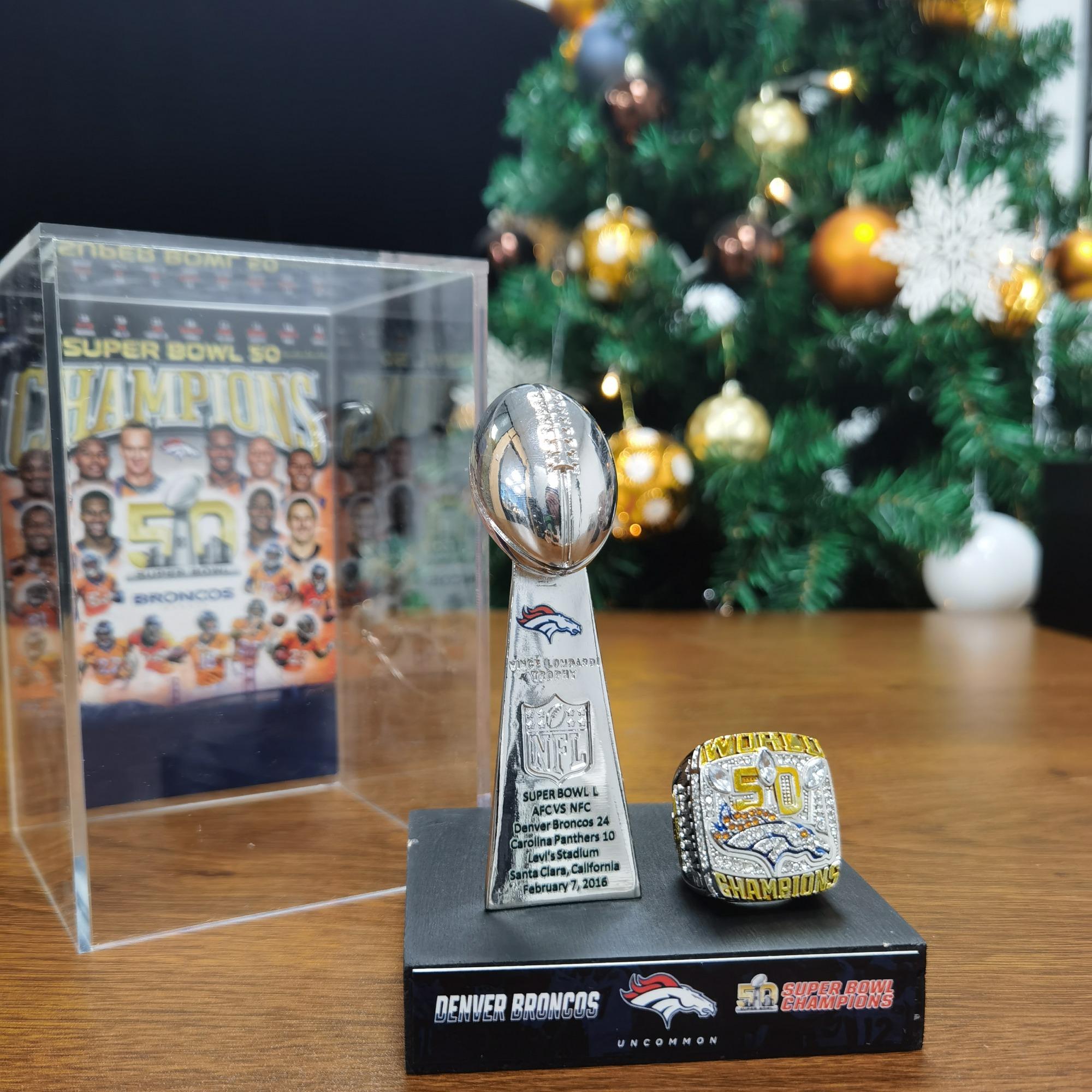 Football Champion Trophy Set, Perfect Broncos Display Case, High-Quality Design, Sports Collectible, Ideal Gift for Sports Enthusiasts, Christmas & Birthday Present 1998/1999/2016
