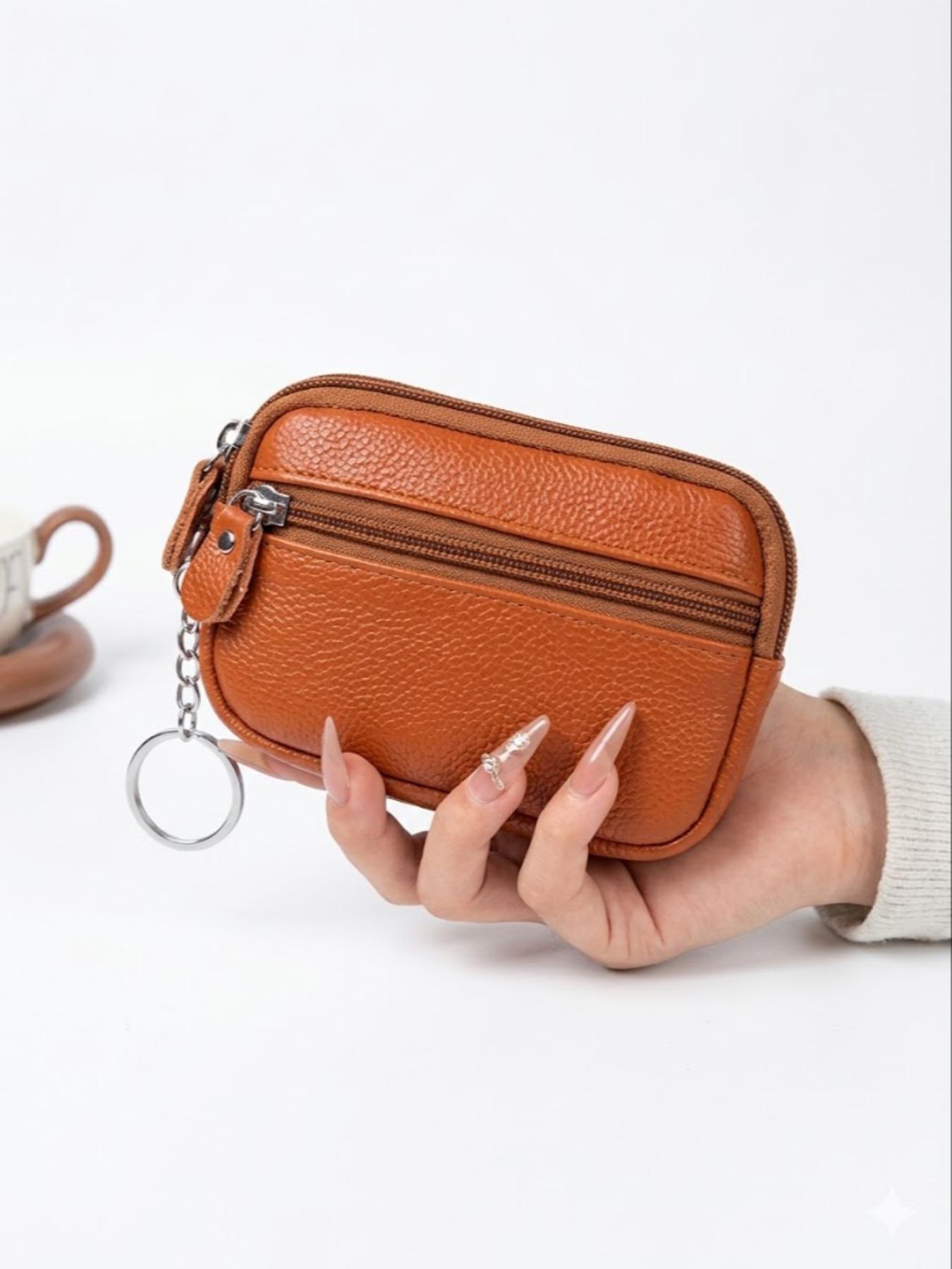 New Women’s PU Leather Zip Wallet, Small Coin Purse Card Holder with Keychain, Portable Mini Clutch Wrist Wallet