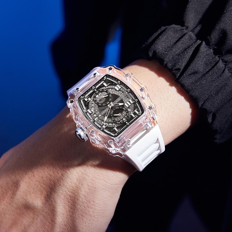 Men's Luxury Barrel-shaped Transparent Waterproof Quartz Watch for Outdoor, Back to School, Parties, Daily,Ideal Birthday,Design Watch,Men's Business Fashion Watch