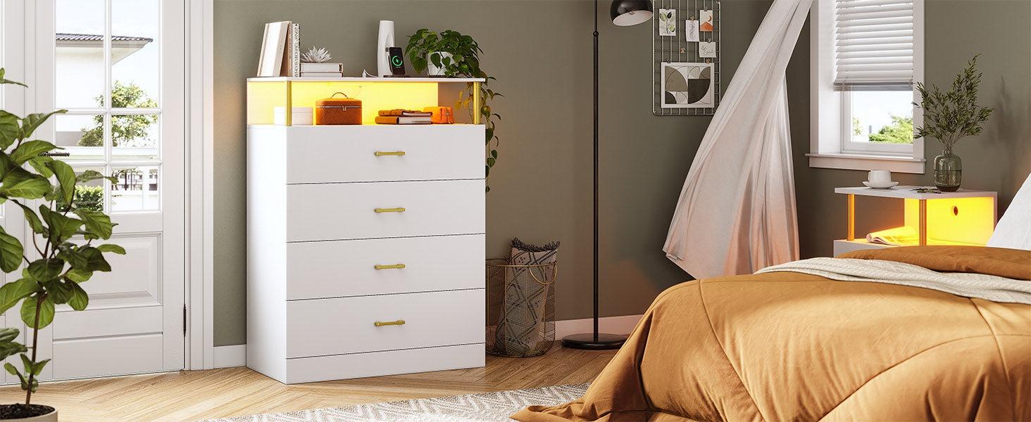 Sikaic 4 Drawers Led Tall Dresser With Charging Station For Bedroom Closet