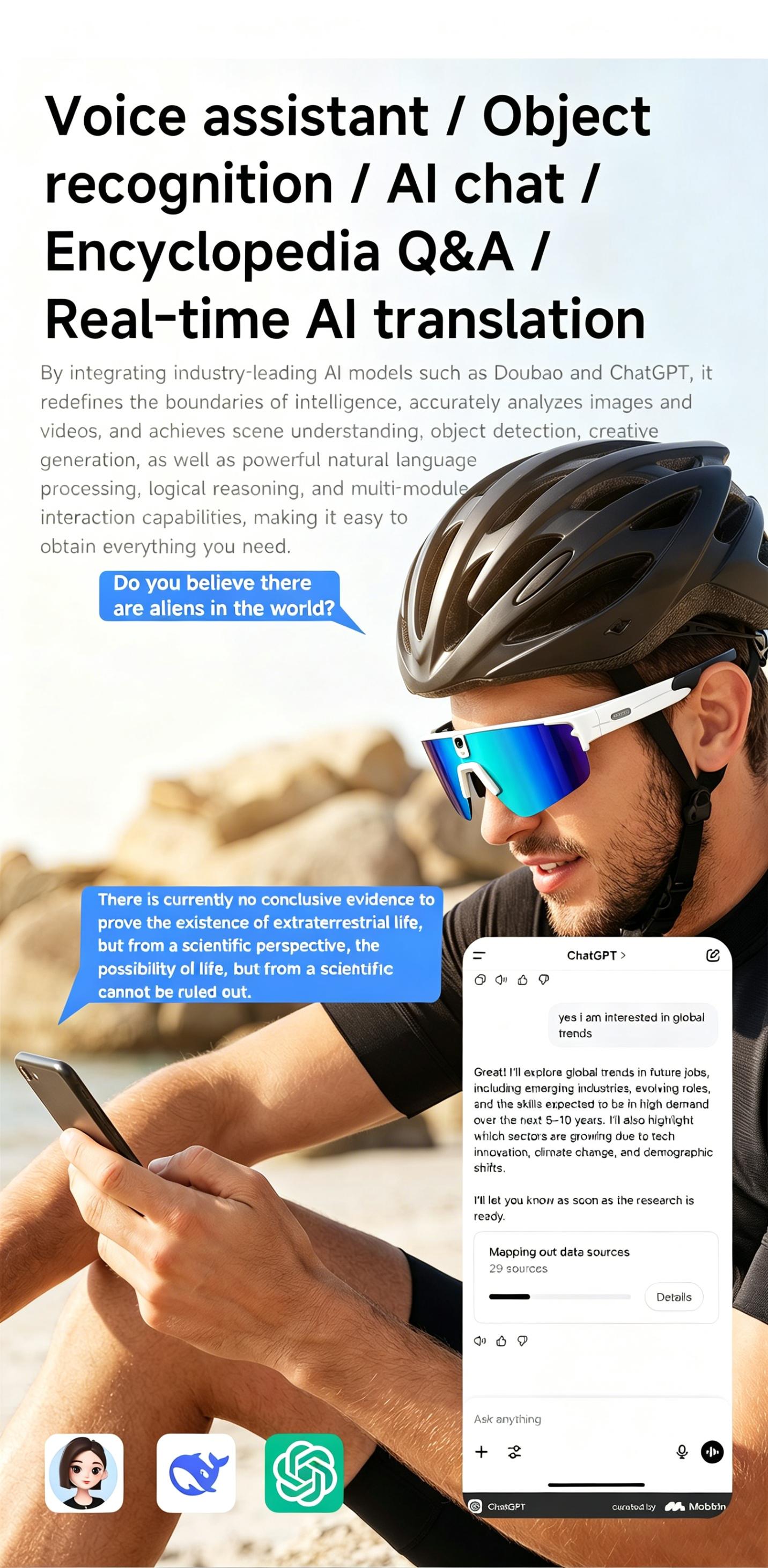 AI Smart Cycling Glasses with 8mp Hd Camera Six-jewel Gyroscope Image Stabilization Dual Microphone Noise Reduction Ip66 Waterproof And Sweatproof 90% Uv Protection Long-lasting Magnetic Charging Outdoor Cycling Sports Smart Glasses