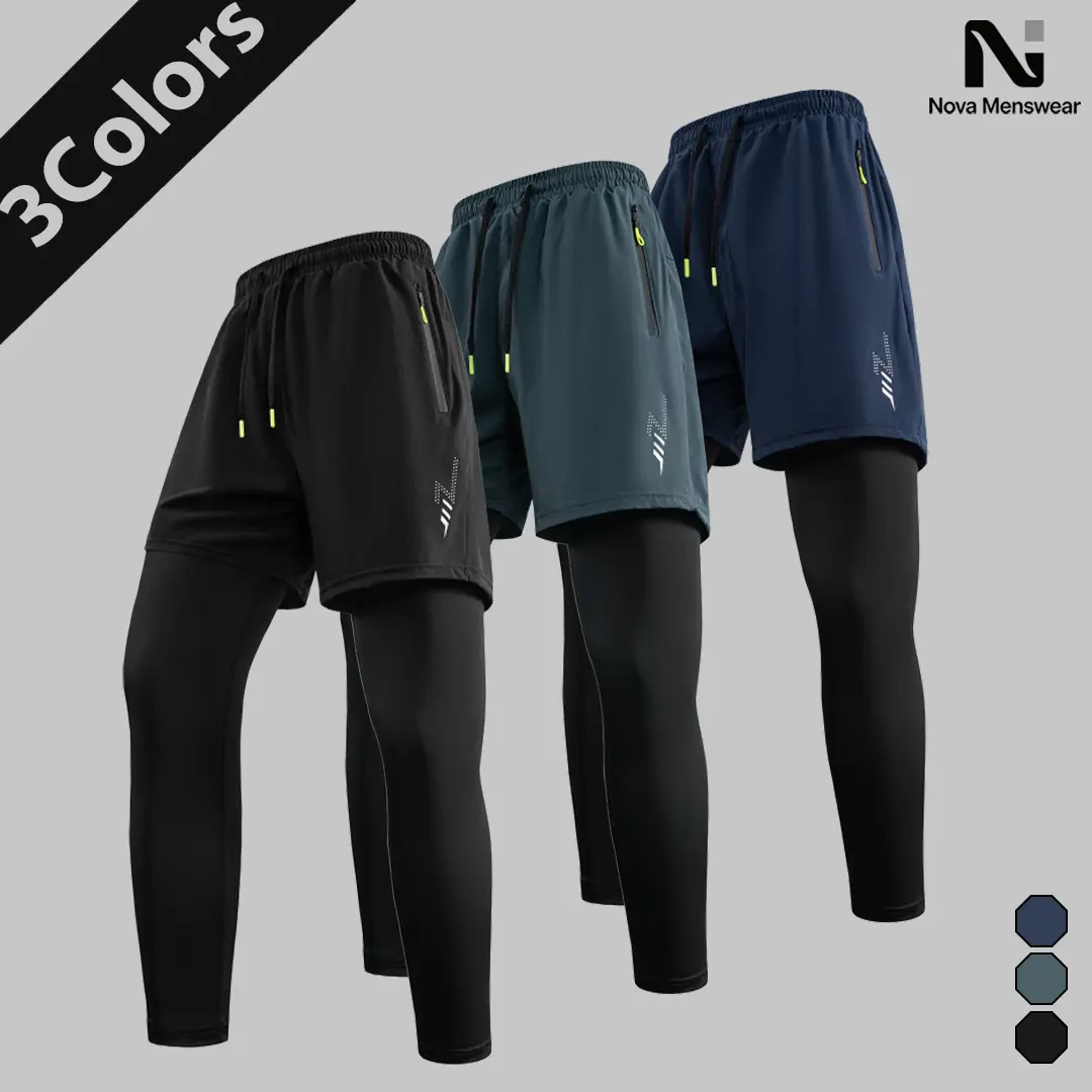 Men's 2 in 1 Athletic Pants Drawstring Shorts Compression Leggings Zipper Pocket Workout Gym Running Trousers Sweatpants cozy soft cool clean chic active sporty casual premium classic stylish durable trendy relaxed comfy modern vibe urban hype Multi-Color