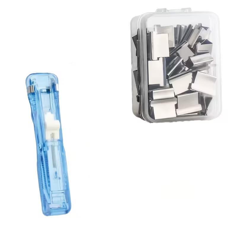 Bookbinding Machine Set with 50 Clips, Transparent Push Pin Binding Tool, No-Hole No-Nail Office Study Material Fastener