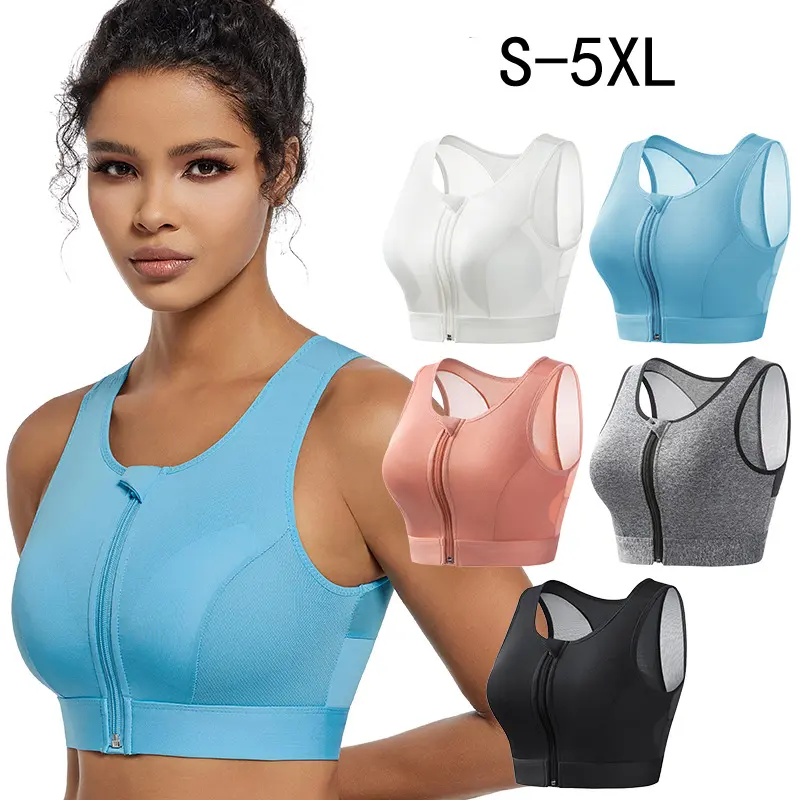 Women's High-Support Shockproof Sports Bra with Gathering Detail, Zipper Closure, Removable Pads, Wire-Free Design for Running & Yoga - Sports Wear, Running Bra