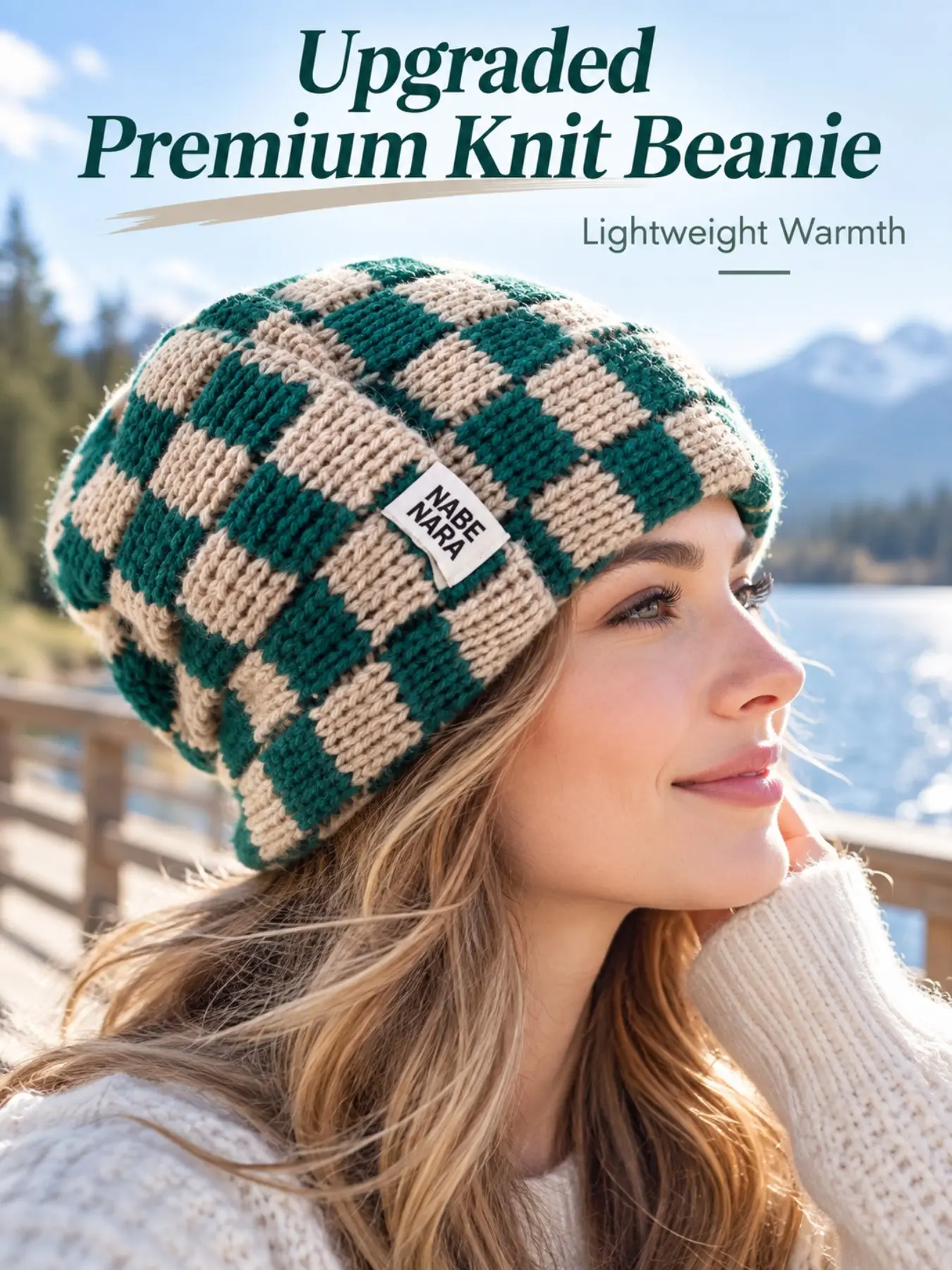 Patched Checkerboard Knit Beanie for Men & Women, Soft Stretchy Warm Fitted Winter Hat, Y2K Retro Streetwear Accessory, Winter Essential, Summer Night Travel Must-have, Christmas Halloween Birthday Gift for Mom Wife Girlfriend