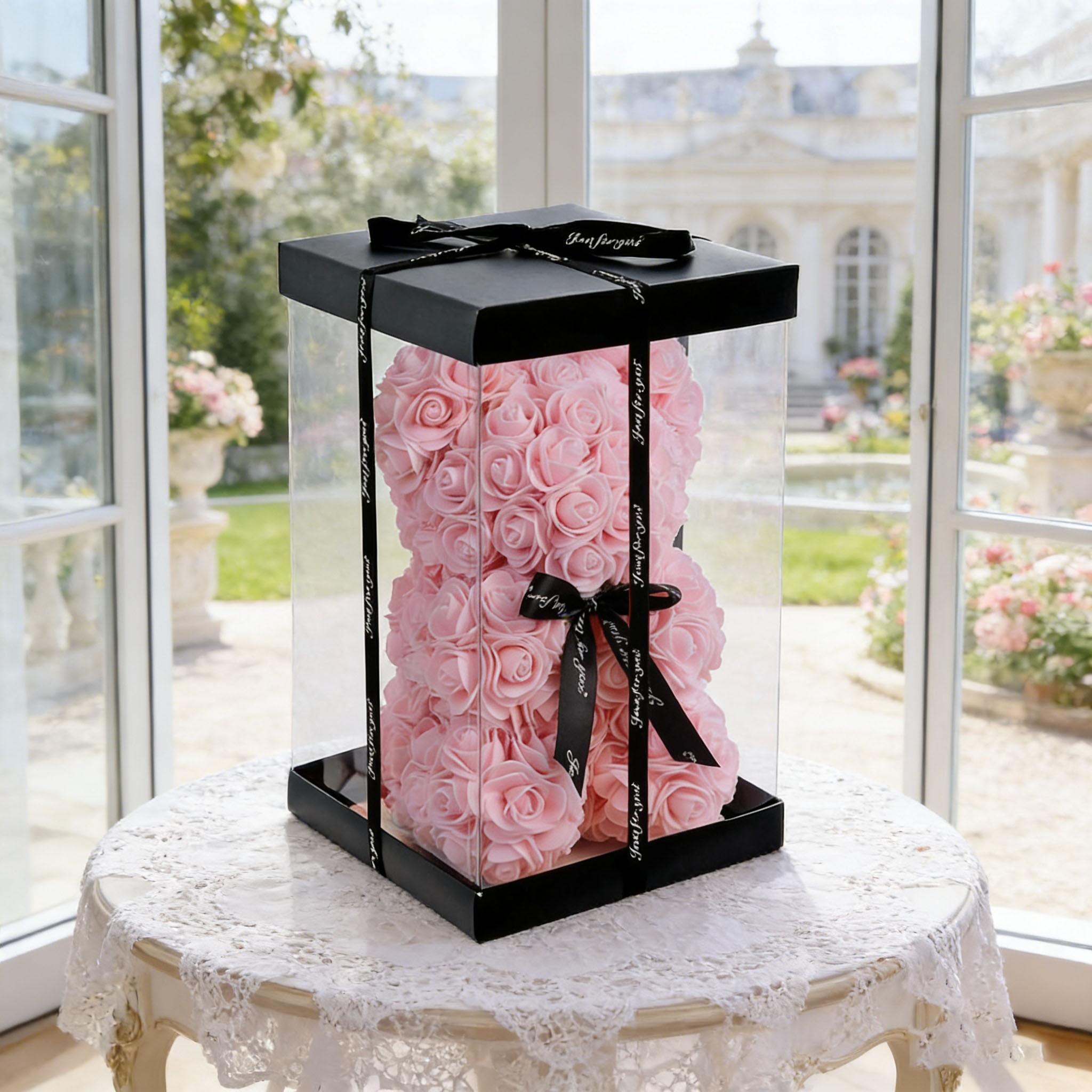 Limited Time Low Price, Light Rose Bear Set, Valentine's Day Gift for Girlfriend, Teddy Bear with Box and Card, Romantic Decoration